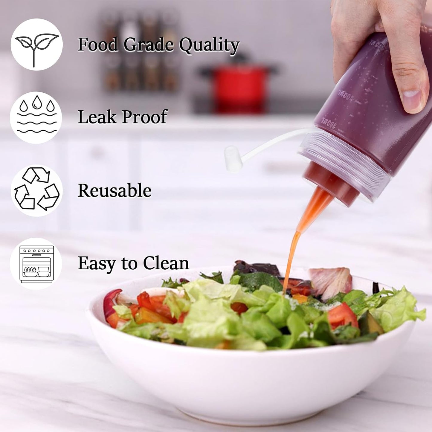 Condiment Squeeze Bottles Ketchup Dispenser, 6 Pack 12oz Squeeze Bottles for Liquids, Plastic Sauce Bottle with Cap Lid, Squirt Bottles for Sauces Liquids BBQ Dressing Pancake Art