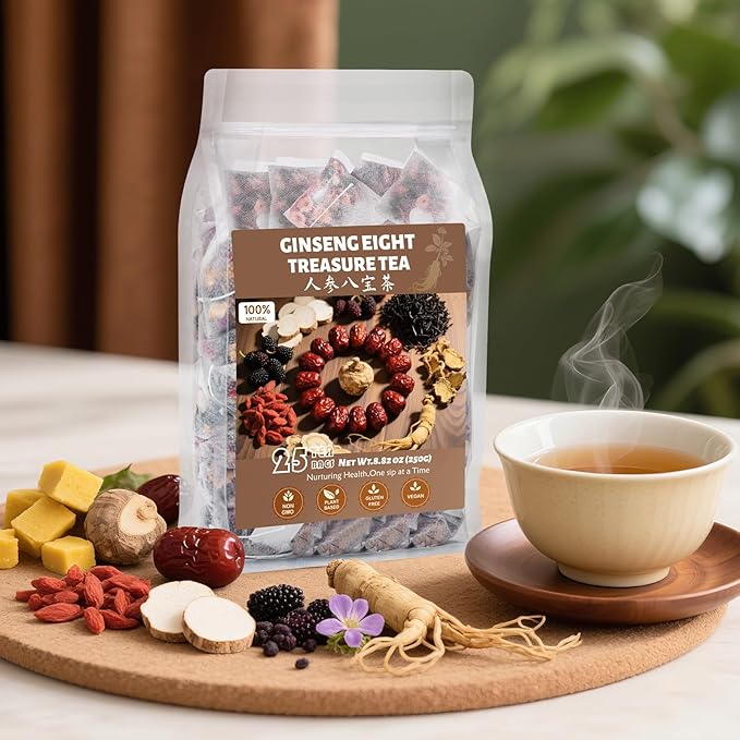 Goji Berries Ginseng Kidney Tea Formula Ginseng Eight Treasure Tea 8 Natural Ingredient Kidney Cleanse Detox & Repair for Women & Men 25 Count, Caffeine-Free