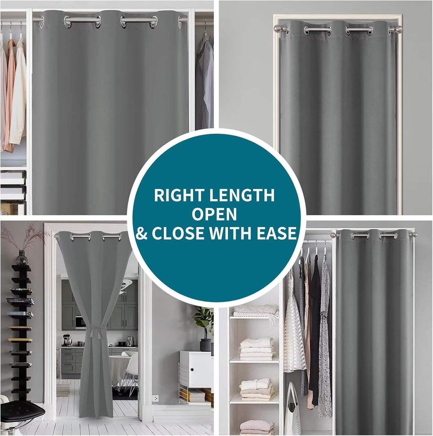 Joydeco Custom Size Door Curtain, Closet Door Curtain - Light Grey