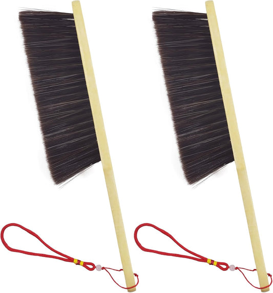 2 Piece Wooden Hand Broom, Dust Brush,Bench Brushes,Soft Bristles, Long Fireplace Brush with Wood Handle for Clothes Household Cleaning, Counters, Beds, Sofas, Car Fireplaces, Benches, Furniture