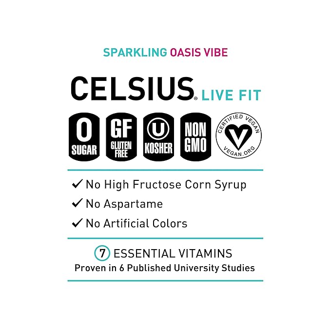 CELSIUS OASIS VIBE Sparkling Prickly Pear Lime, Sugar Free Energy Drink, 12 Fl Oz (Pack of 12)
