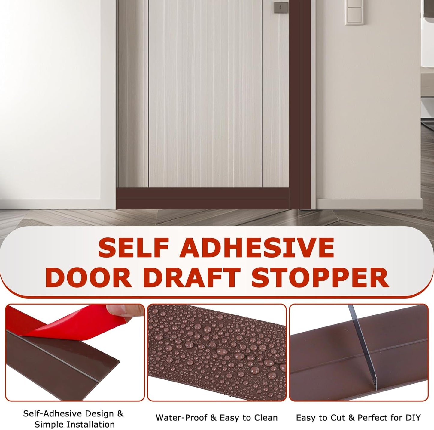 Weather Stripping Self Adhesive Door Draft Stopper Flexible Shower Door Bottom Seal Silicone Seal Strip for Sliding Glass Windows Side Gaps (Brown, 2 Inch Wide x 20 Feet Long)