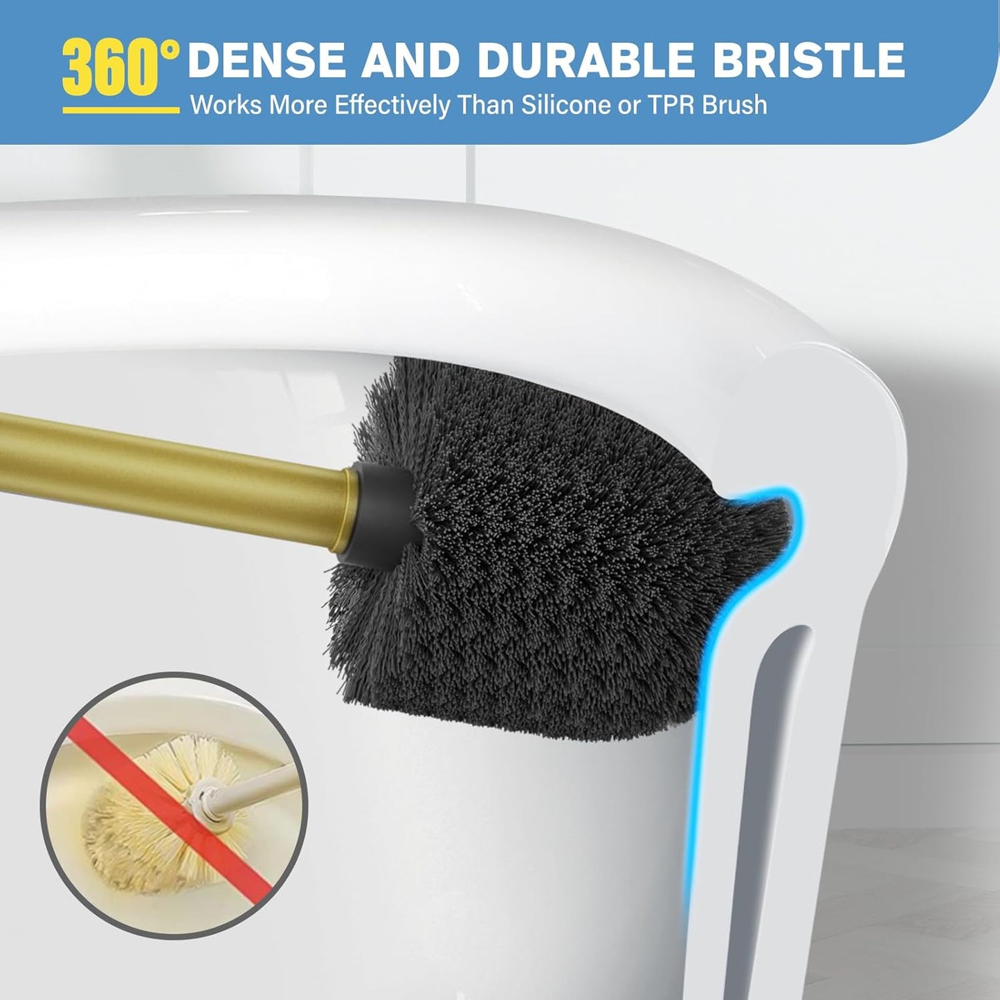 UPTRONIC Toilet Brush, Aluminum Alloy Toilet Brush and Holder Set with Extra Long Handle Durable Bristles Toilet Bowl Brush and Covered Holder for Toilet Scrubber for Bathroom Cleaning