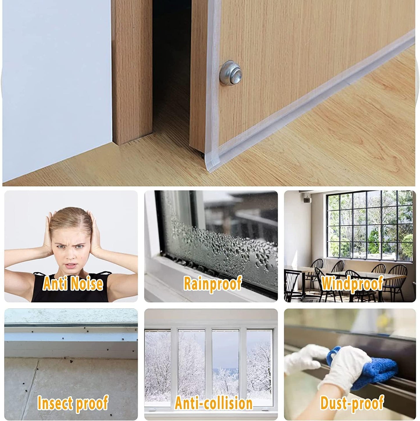 39.37 Ft Door Weather Stripping Door Seal Strip Tape,Silicone Door Draft Stopper,Self Adhesive Shower Door Bottom Seal and Door Insulation Strip for Door Frame Windows and Glass Gaps (3 Rolls)