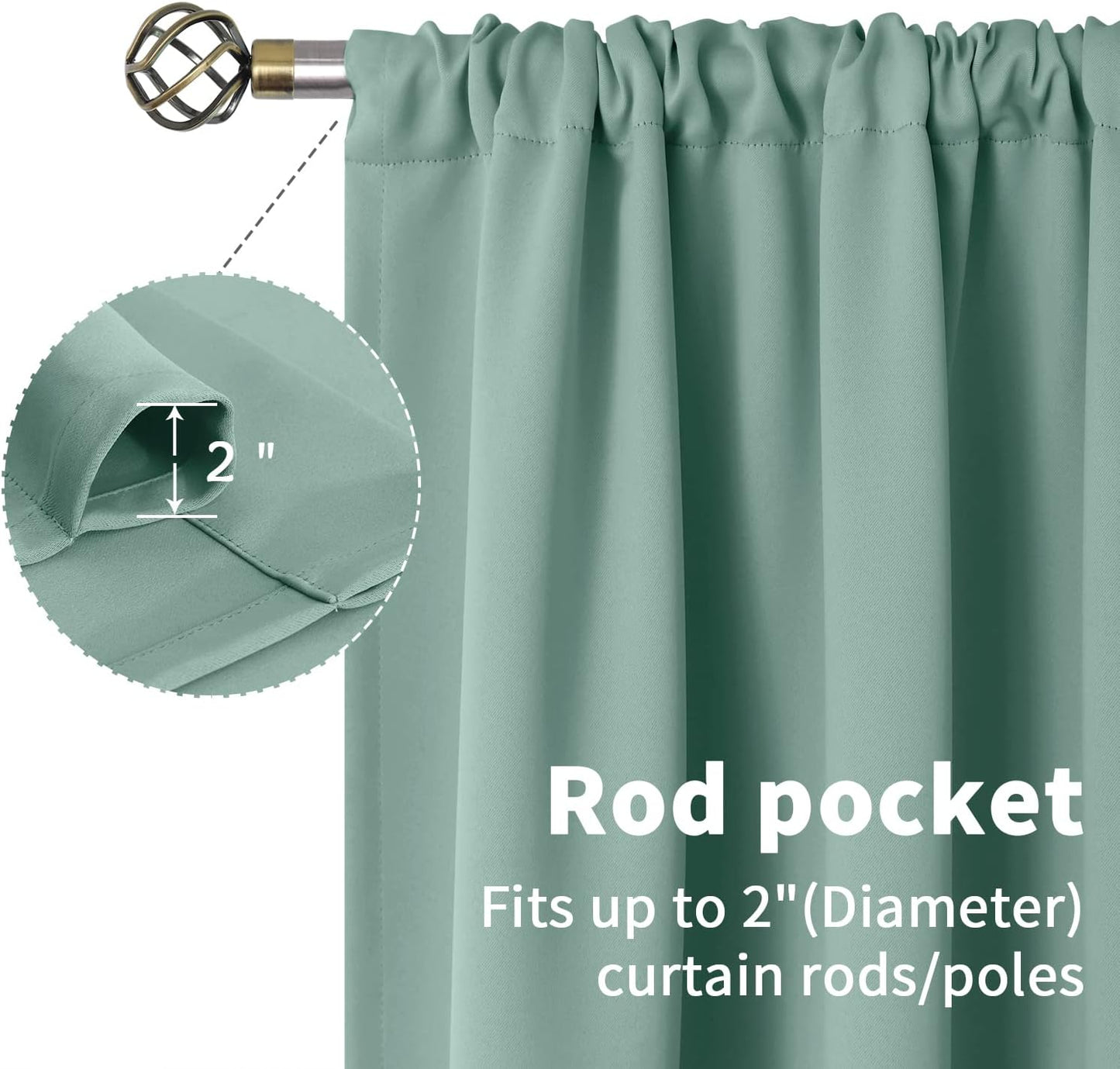 BGment Sage Green Blackout Curtains for Bedroom 63 Inches Length - Rod Pocket Thermal Insulated Room Darkening Drapes for Living Room Office Privacy Spring Decor, 42 x 63 Inch, 2 Panels