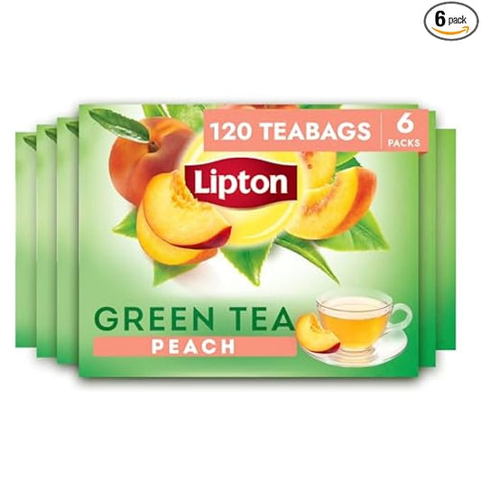 Lipton Peach Green Tea Bags, Flavored, Unsweetened Teabags for Hot Tea or Peach Iced Tea with Caffeine and Flavonoids, 120 Total Tea Bags (20ct - Pack of 6)