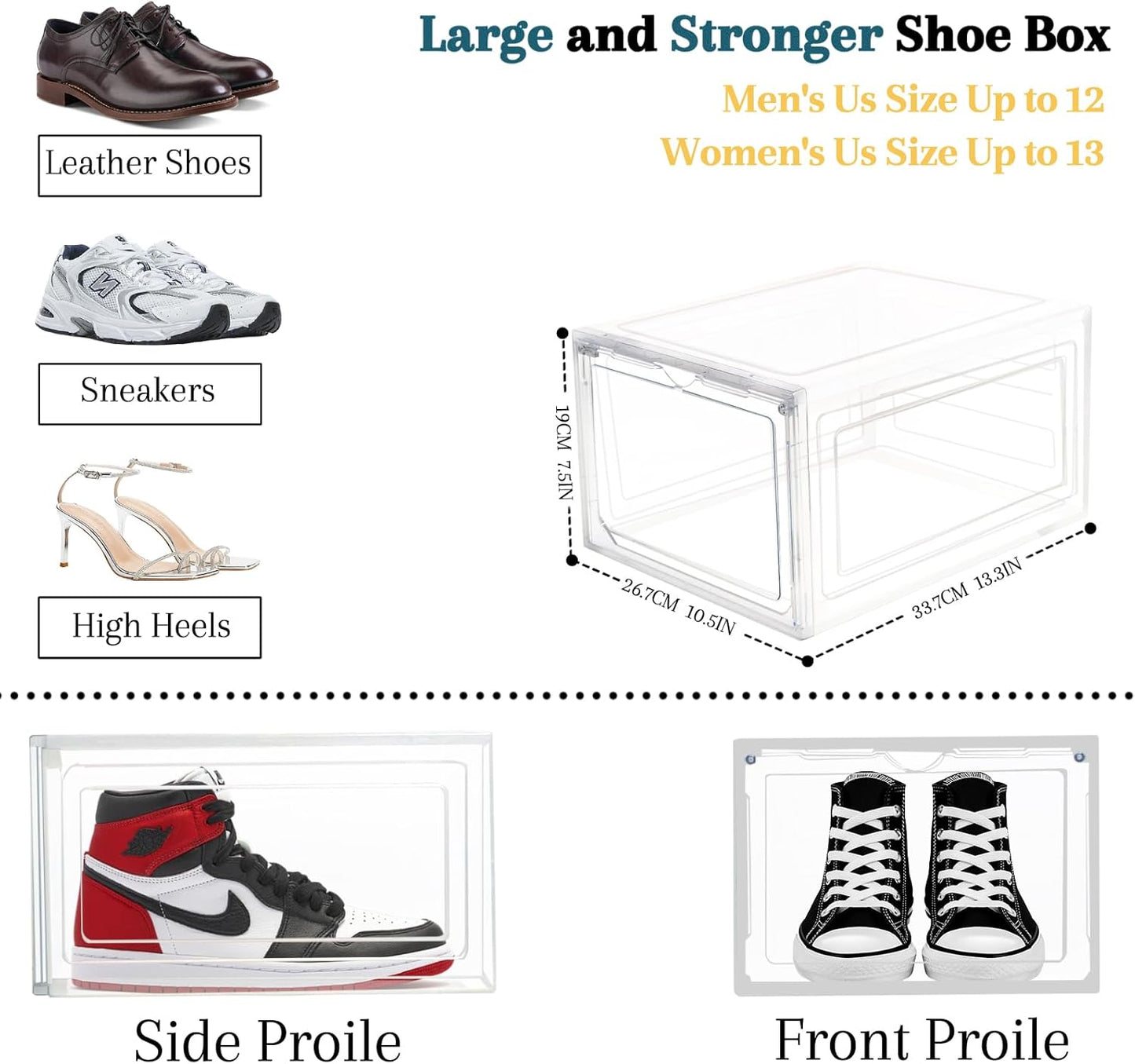 10 Pack Shoe Storage Box Clear Hard Plastic Shoe Organizer Stackable Hats Sneaker Display Case with Lids for Size 13, Clear