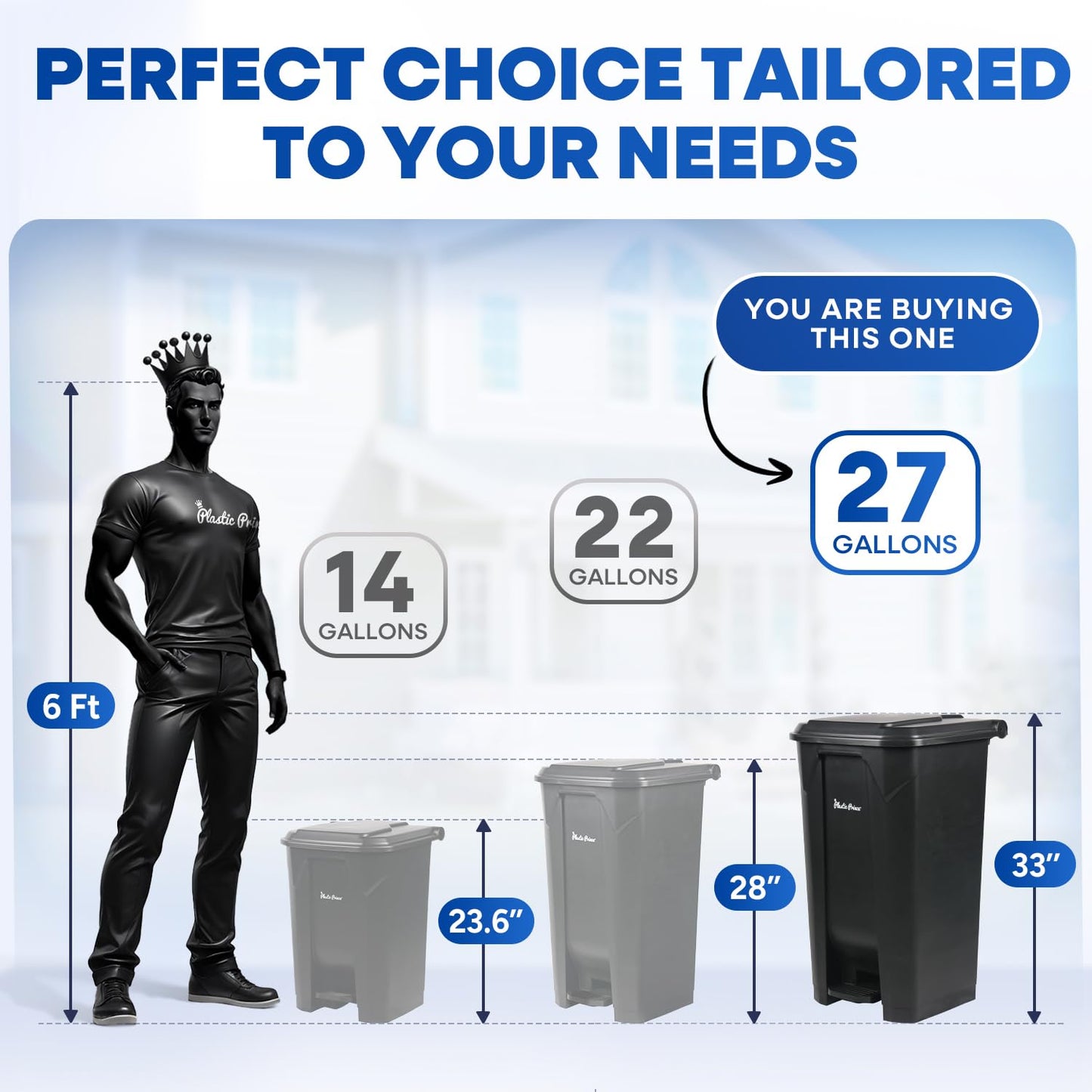 27 Gallon Step-On Trash Can/Container, Black Plastic Dustbin with Lid and Foot Pedal, Hands-Free Disposal