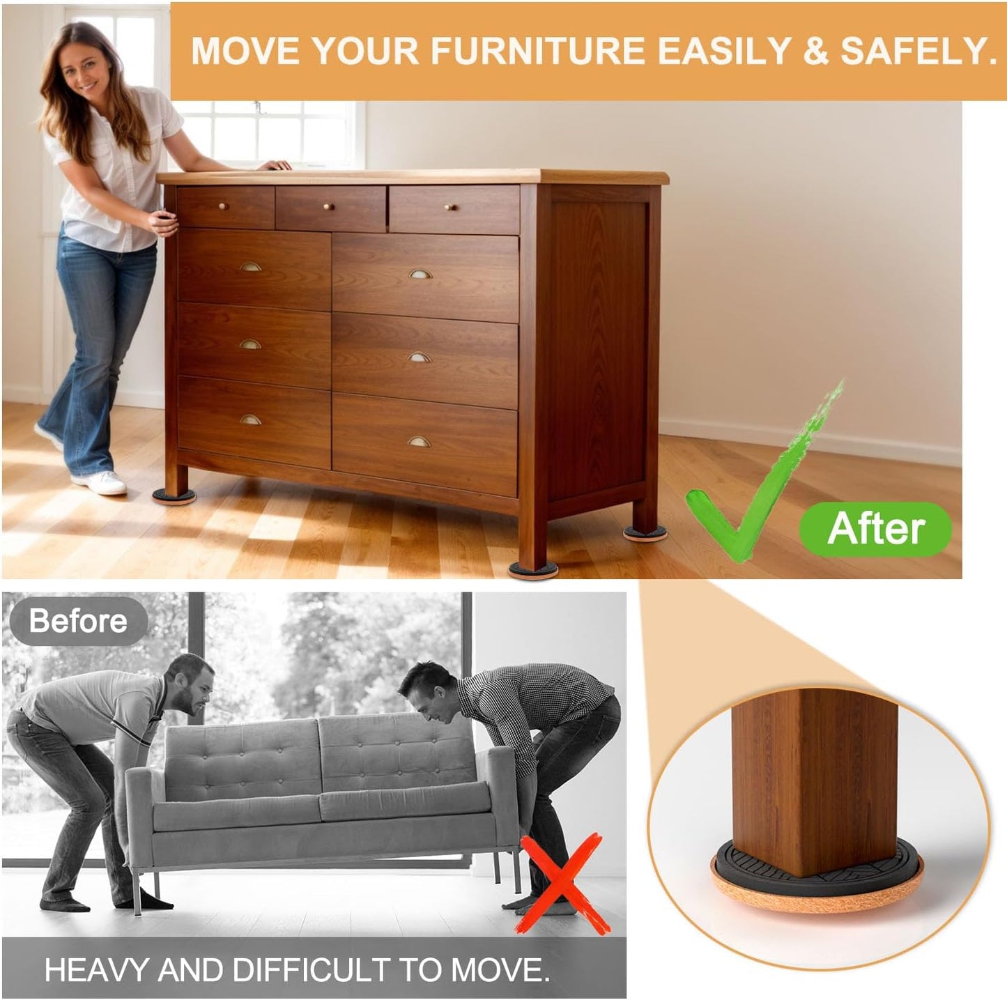 4¾" Felt Furniture Sliders for Hardwood Floors, 8 PCS Furniture Pads for Tile Floors, Furniture Movers Sliders for Heavy Furniture, Felt Sliders Move Large Furniture Easily