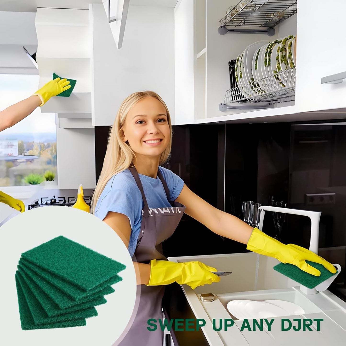 100 Pcs Scouring Pads,Heavy Duty Scour Pads,Dish Scrubber Scouring Pads,Non Scratch Scrubber Pads,Reusable Green Household Scrub Pads for Dishes Kitchen Scrubbers & Metal Grills,3x4in