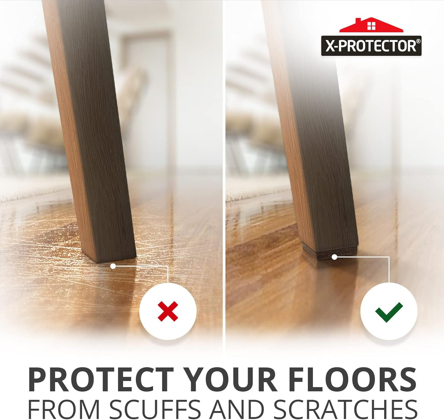 24 Heavy-Duty Felt Furniture Pads 1.5” 1/4” Thick X-Protector! Square Felt Pads for Furniture Feet - The Best Felt Floor Protectors for Furniture to Prevent Scratches. Protect Your Hard Floor! (Brown)