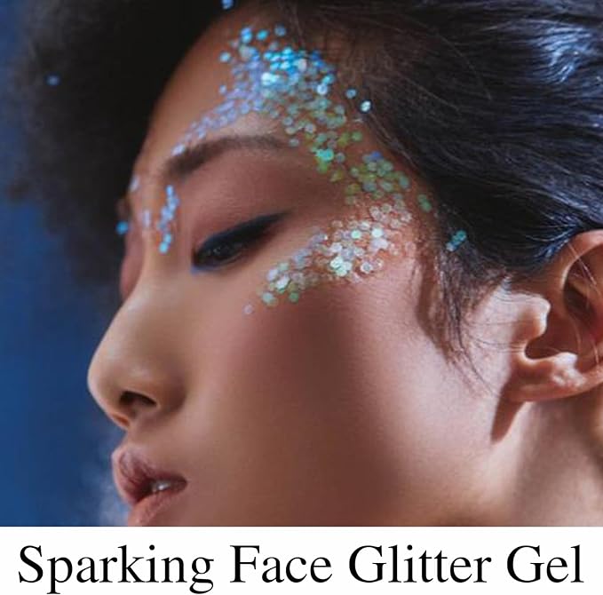 2 Packs White Face Glitter Gel,Singer Concerts Music Festival Rave Accessories,Mermaid Body Glitter Gel,Halloween Hair Sequins Face Glitter Paint Makeup,Sparkling Chunky for Women,100ML