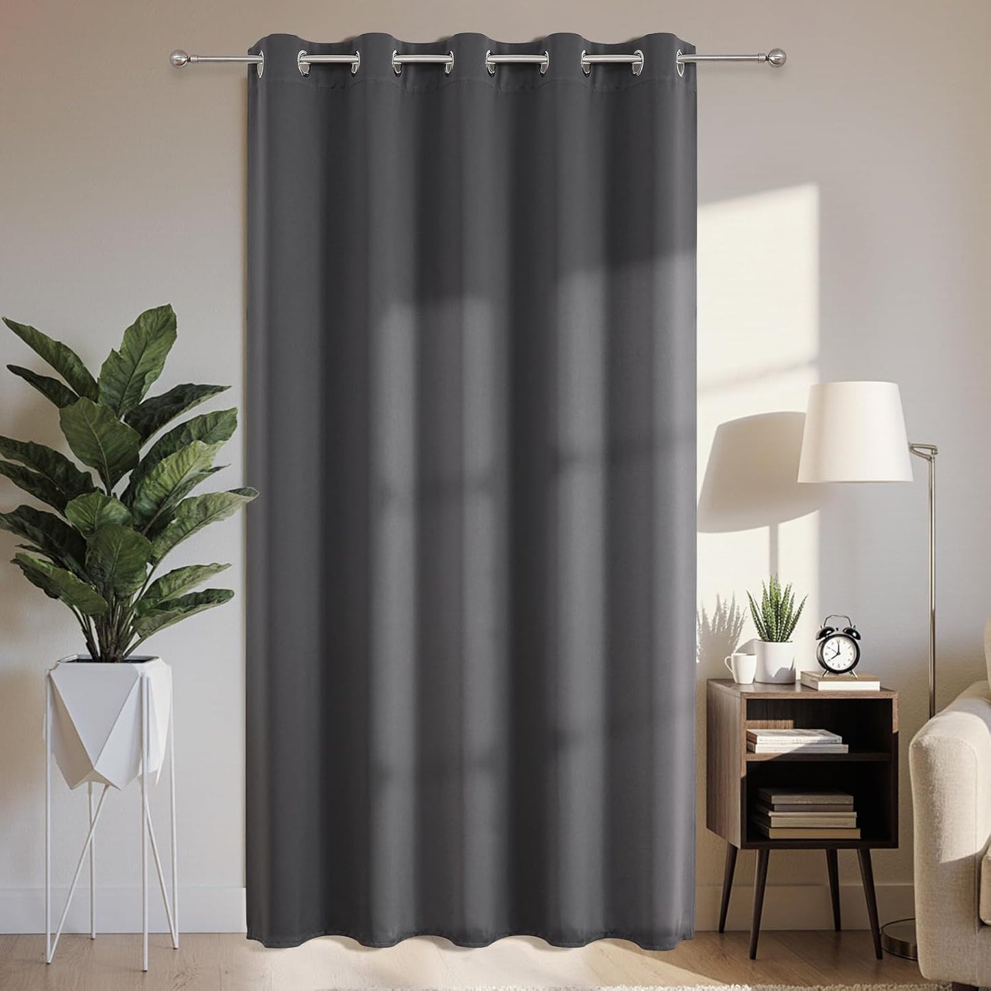 Joydeco Blackout Patio Sliding Door Curtains 96 Inches Long, Grommet Privacy Room Divider Curtains, Extra Wide Thermal Blackout Drapes for Bedroom Living Room (Grey, 70Wx96L, 1 Panel)