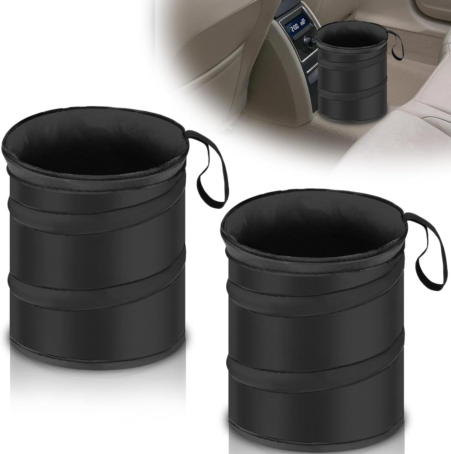 2 PCS Car Trash Can, Collapsible Pop-up Car Garbages Can, Portable Garbage Bin with Elastic Band, Small Garbage Can for Back Seat Front Seat, for Outdoor Traveling & Home Use