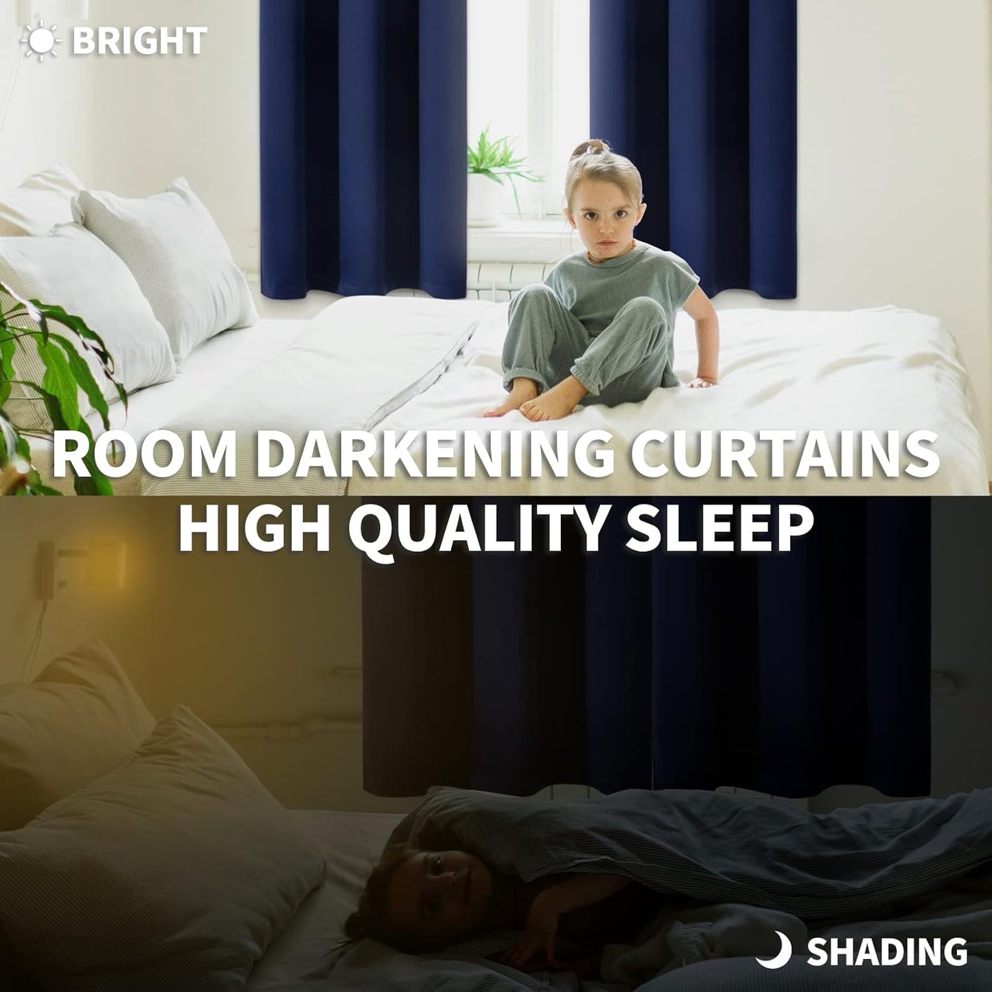 BGment Rod Pocket Blackout Curtains for Bedroom - Thermal Insulated 70 Inches Width Room Darkening Curtain for Living Room, 70 x 63 Inch, 2 Panels, Navy Blue