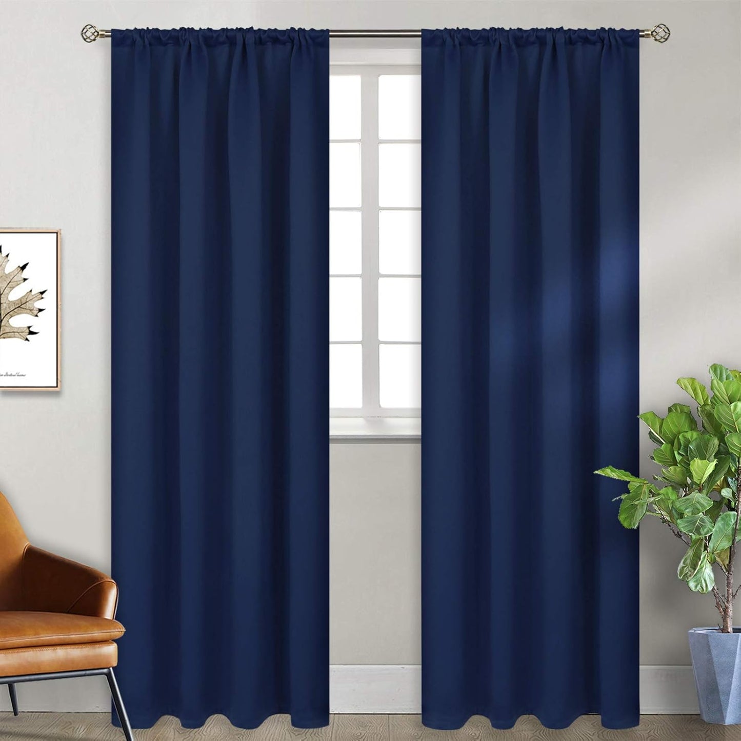BGment Rod Pocket Blackout Curtains 84 Inches Long for Bedroom - Thermal Insulated Room Darkening Drapes with Rod Pocket Privacy for Living Room, 52 x 84 Inch, 2 Panels, Navy Blue