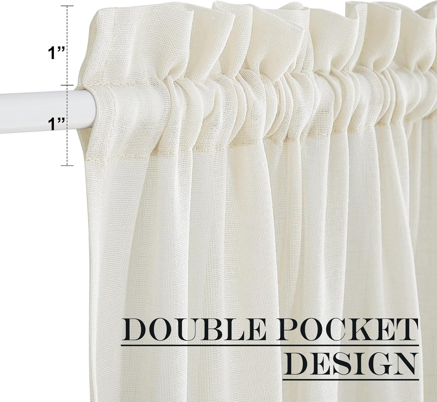 NICETOWN Front Door Curtain - 72 inches Long Faux Linen Door Window Cover for Kitchen Living Room Rod Pocket Sheer Curtains for Entryway/Garage with Tieback, 1 PC, 52 inches Wide, Ivory White