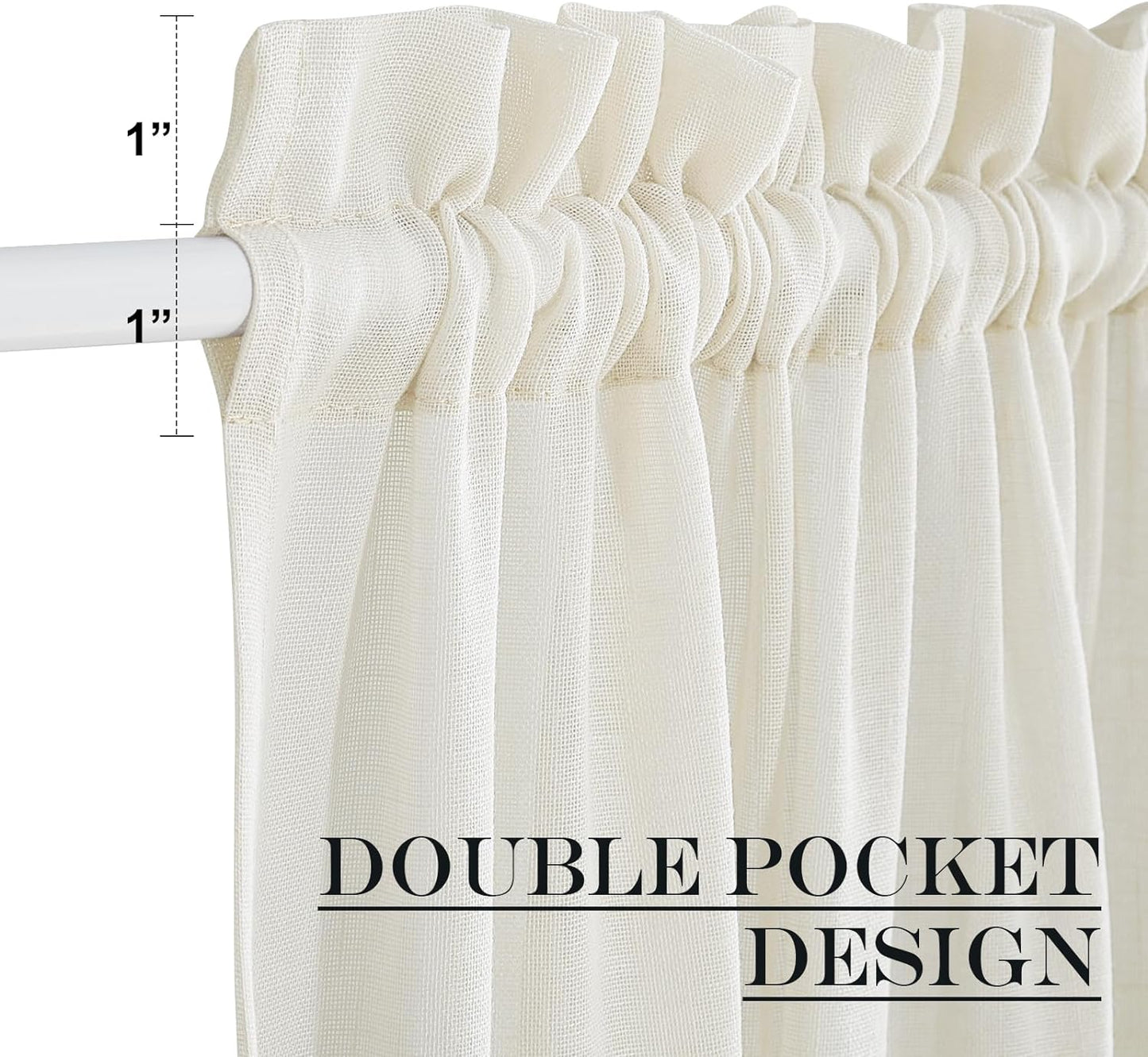 NICETOWN Linen Curtains 50 Inches Long for Bedroom Living Room Door, Light Filtering Sheer Curtains for French Front Back Door, Tie up Blind Shade, 1 Panel, 26" W x 50" L, Ivory White