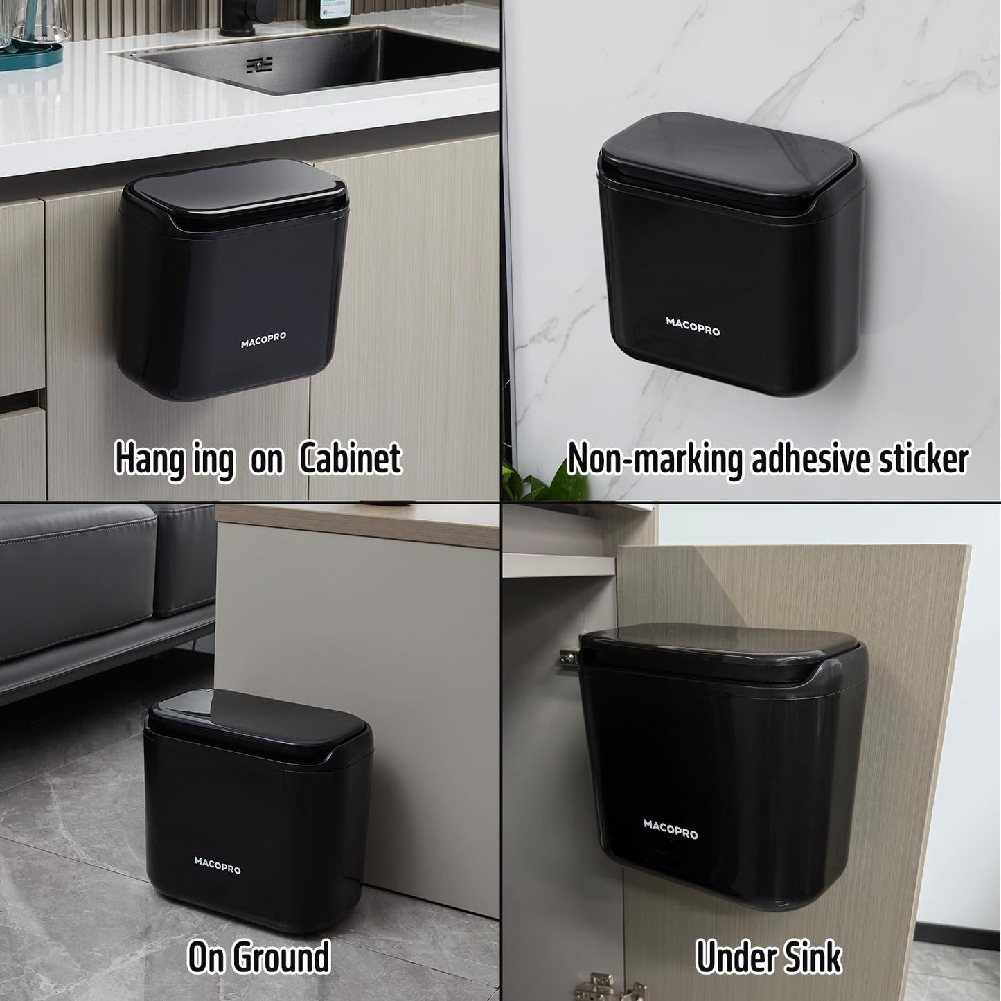 Hanging Small Trash Can with Lid Under Sink for Kitchen, Food Waste Bin for Countertop Compost Bin with Lid, Wall Mount Mountable Garbage Can for Bathroom, RV, 6.8L/1.8 Gal