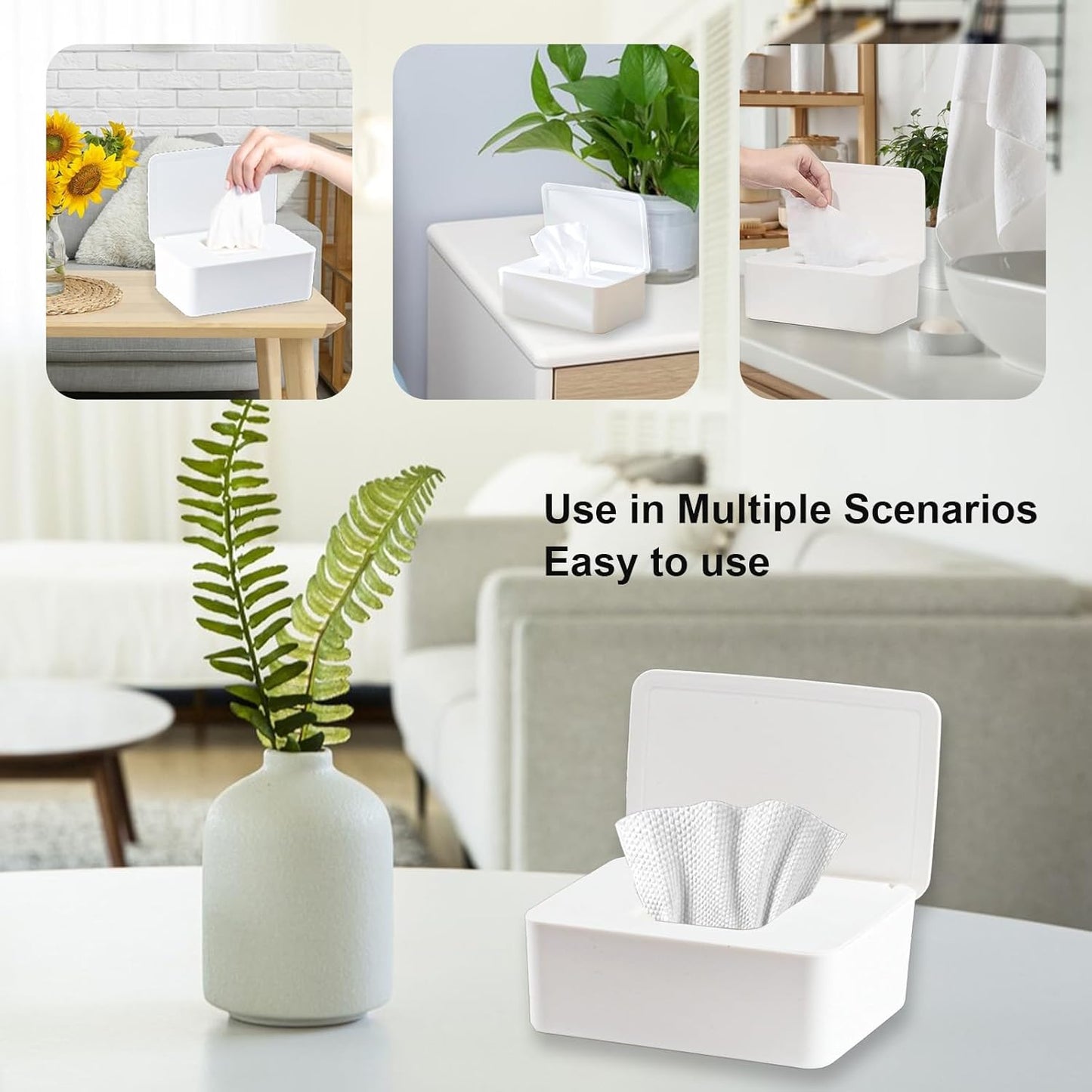 2Pcs Diaper Wipes Dispenser, Refillable Wipe Container, Wipe Container with Sealing Design Lid, Keep Wipes Fresh,Wet Wipes Cases (White and White)