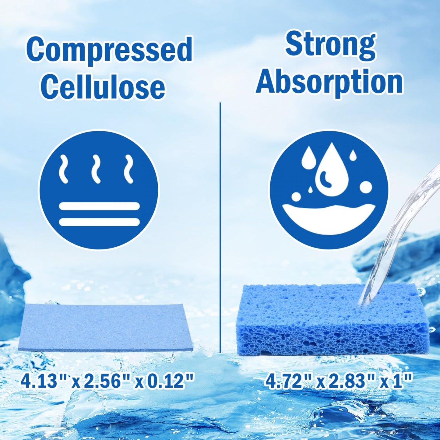 YoleShy 48 Pack Sponges Kitchen Natural Compressed Cellulose Sponges for Dishes Non Scratch for Household Cookware Bathroom Cars Soft Super Absorbent Reusable, Blue and Yellow