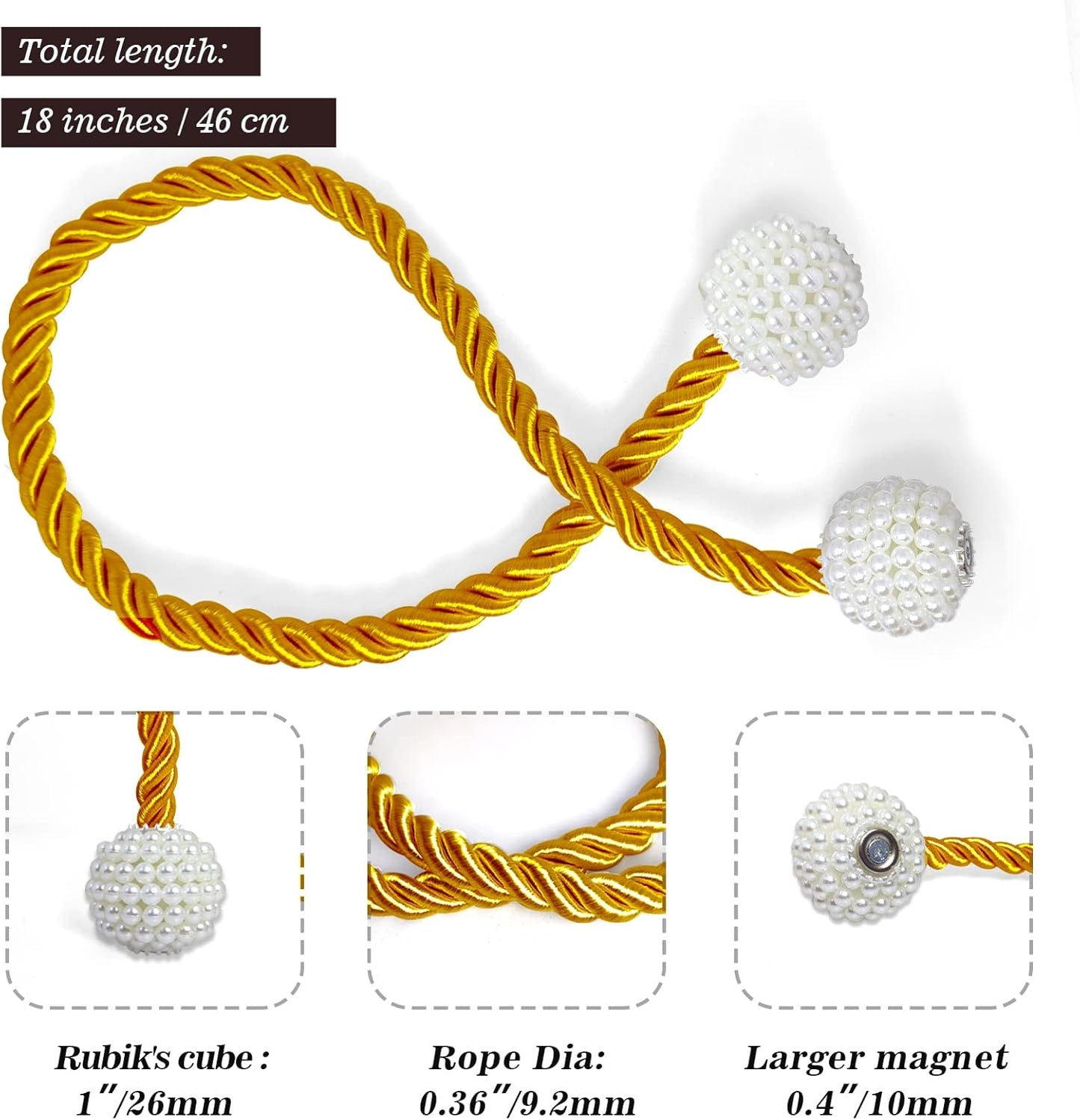 Hion Magnetic Curtain Tiebacks Golden 2pcs, Curtain Tiebacks Buckles Holdbacks Holders Hooks Clip for Home Bedroom Office Decorative Curtain