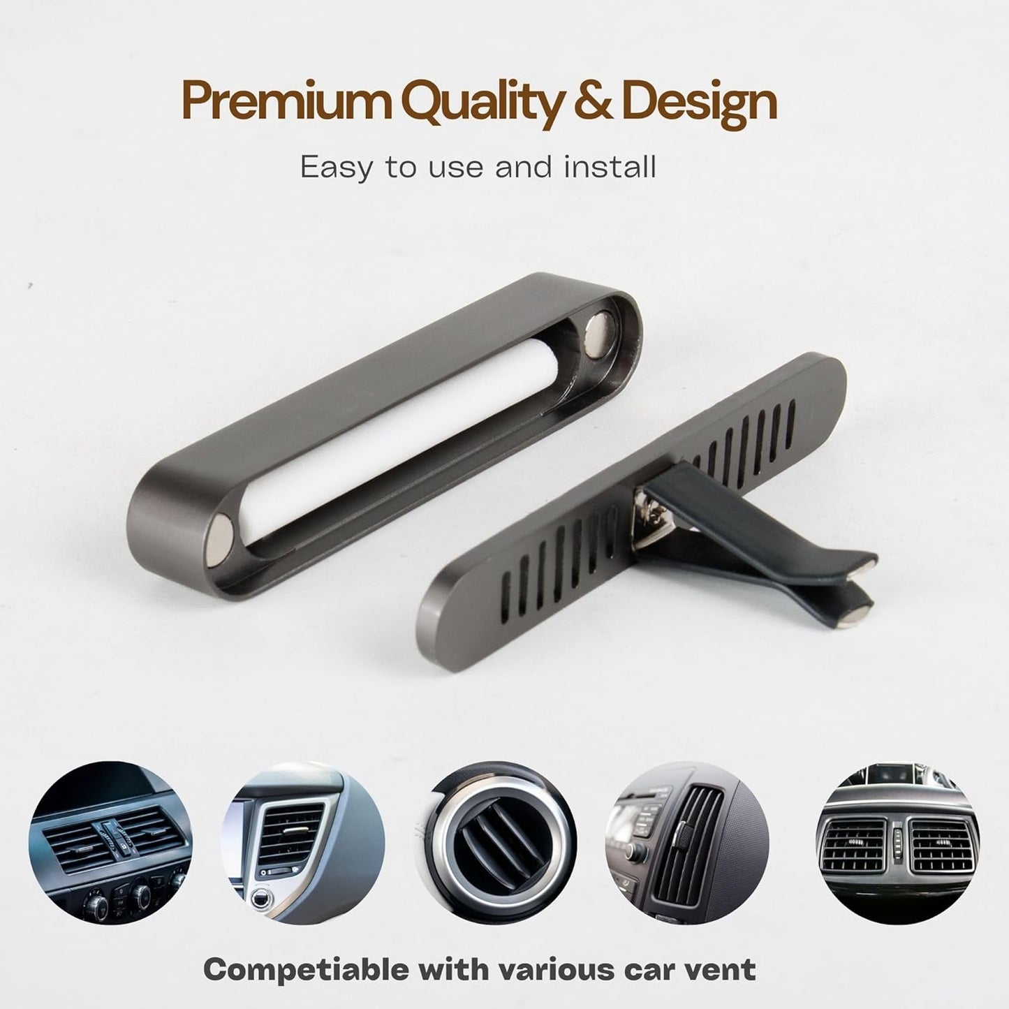 2 Packs Car Air Freshener Diffuser, Essential Oil Diffusers Vent Clip, Perfume Diffuser with 6 Refill Unscent Fiber Sticks, Premium Car Accessories, Metal & Wood design, Custom Scent, Gift For Men