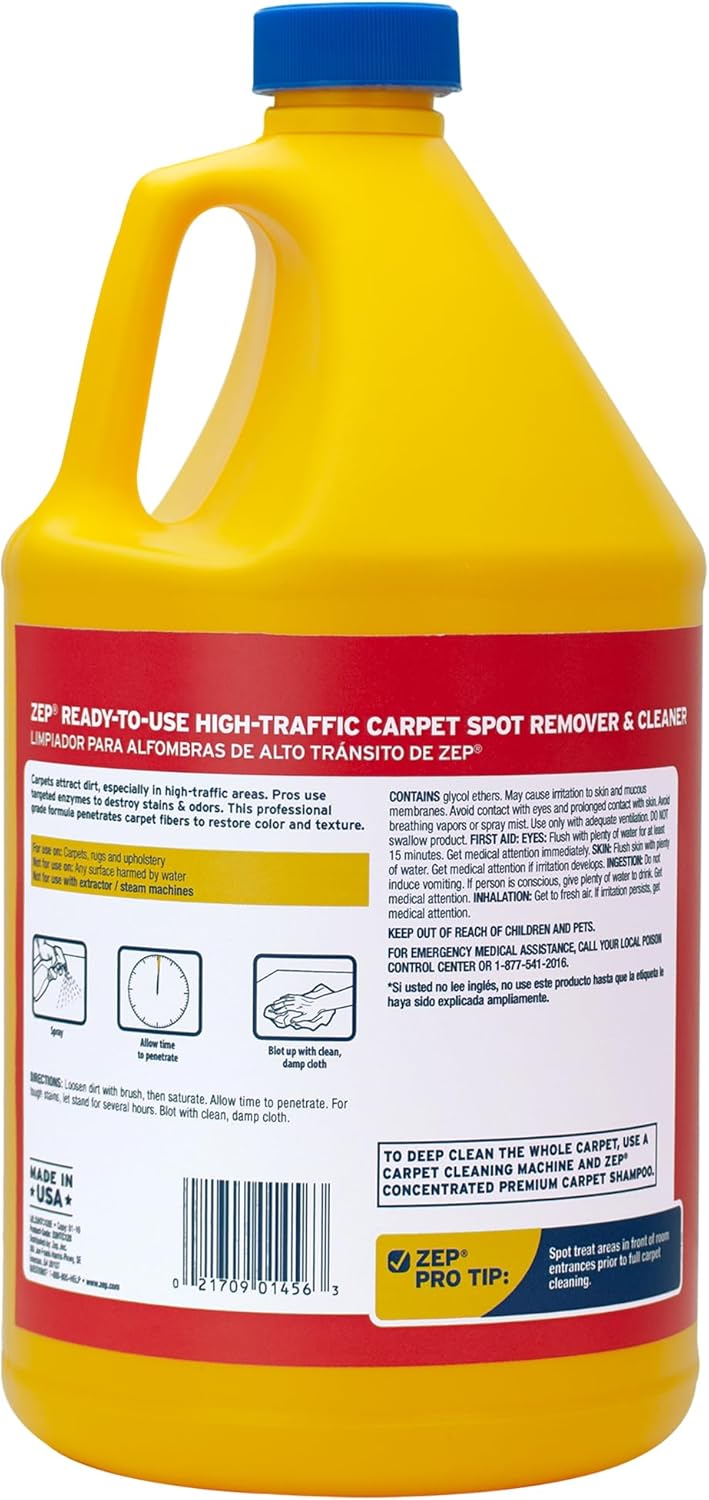 Zep High Traffic Carpet Cleaner - 1 Gallon (Case of 2) ZUHTC128 - Penetrating Formula Removes Deep Stains; Making High-Traffic Areas Look New Again