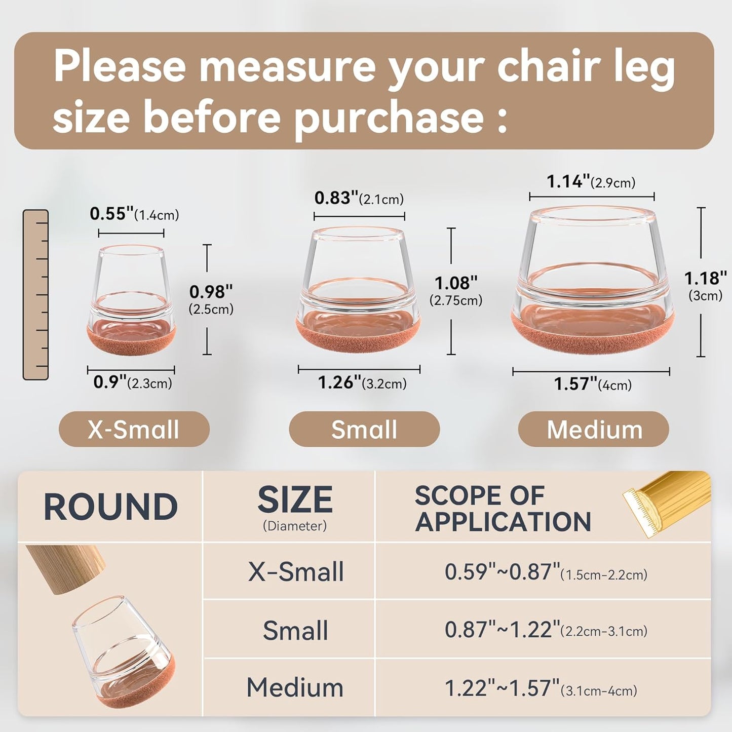 24PCS Upgraded Silicone Chair Leg Floor Protectors for Hardwood Floors, Furniture Sliders for Chair Legs, 360°Felt Pad Bottom Wrapped Thickening Furniture Pads Cap Covers to Scratch and Reduce Noise