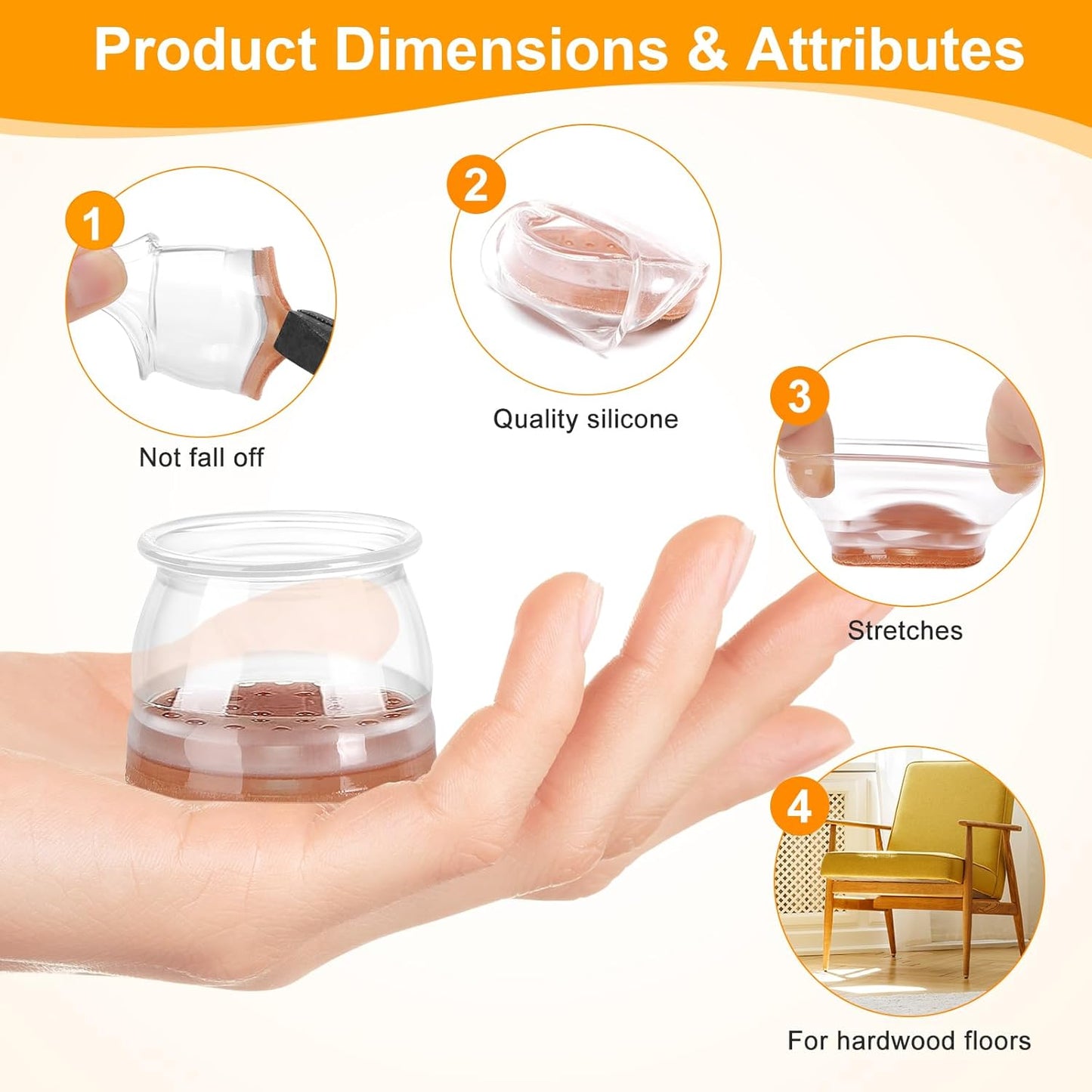 CHUNZEXI 24 Pack Chair Leg Floor Protectors for Hardwood Floors, Silicone Felt Covers Pads Caps, Protect Wood Furniture Feet Floors Noise Reduce and Scratch (Universal Small & Clear)