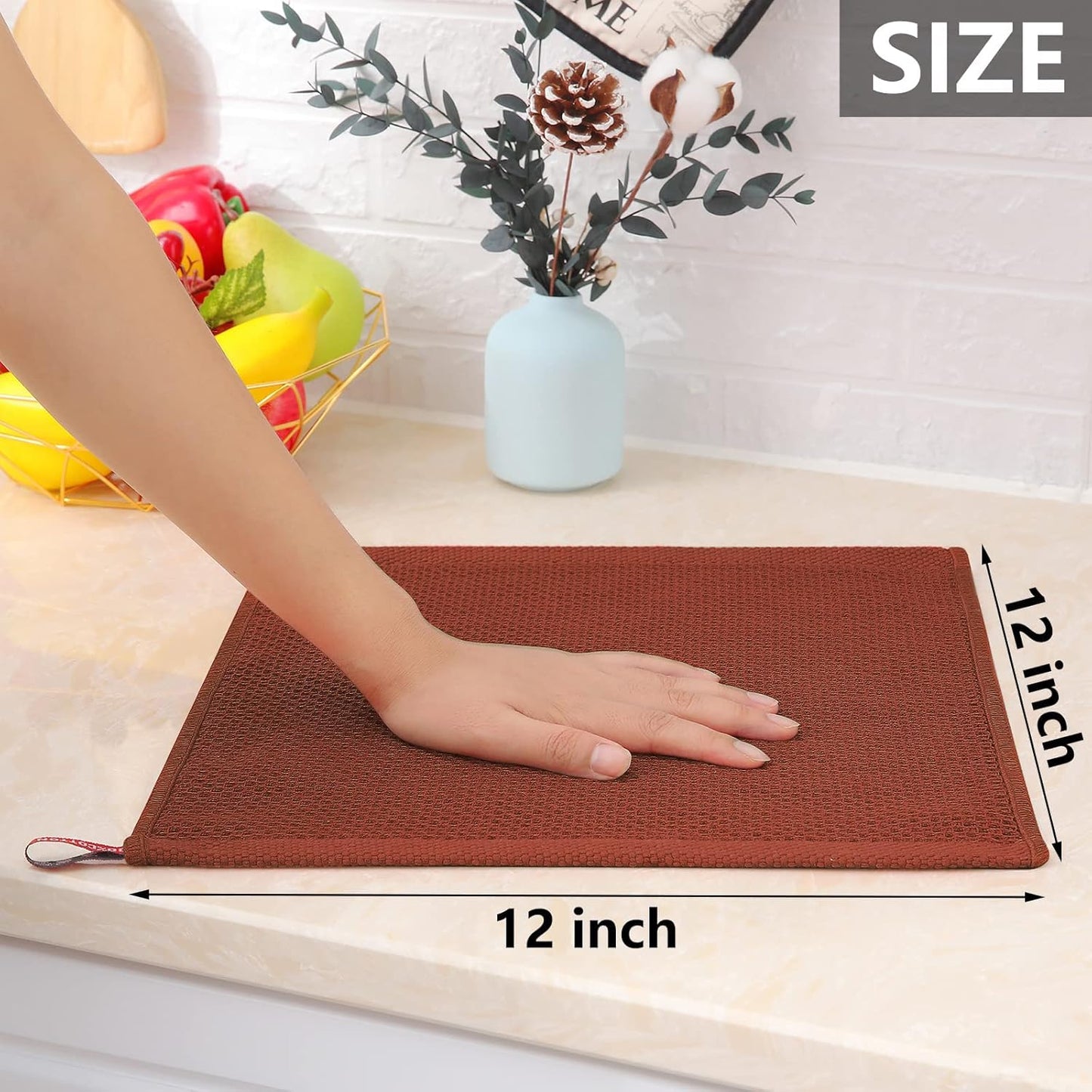 Homaxy 100% Cotton Waffle Weave Kitchen Dish Cloths, Ultra Soft Absorbent Quick Drying Dish Towels, 12 x 12 Inches, 6-Pack, Rust