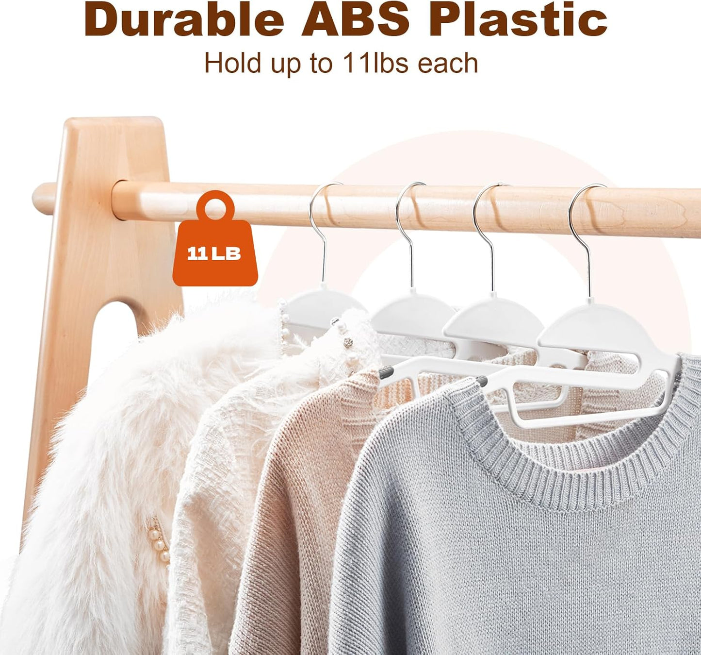 HOUSE DAY White Plastic Hangers 50 Pack, Slim Space Saving, Non Slip Hangers with Rubber Pads, Heavy Duty Coat Hanger for Closet, Prevent Stretching S-Shaped Clothes Hanger for Shirt, Suit, Pants