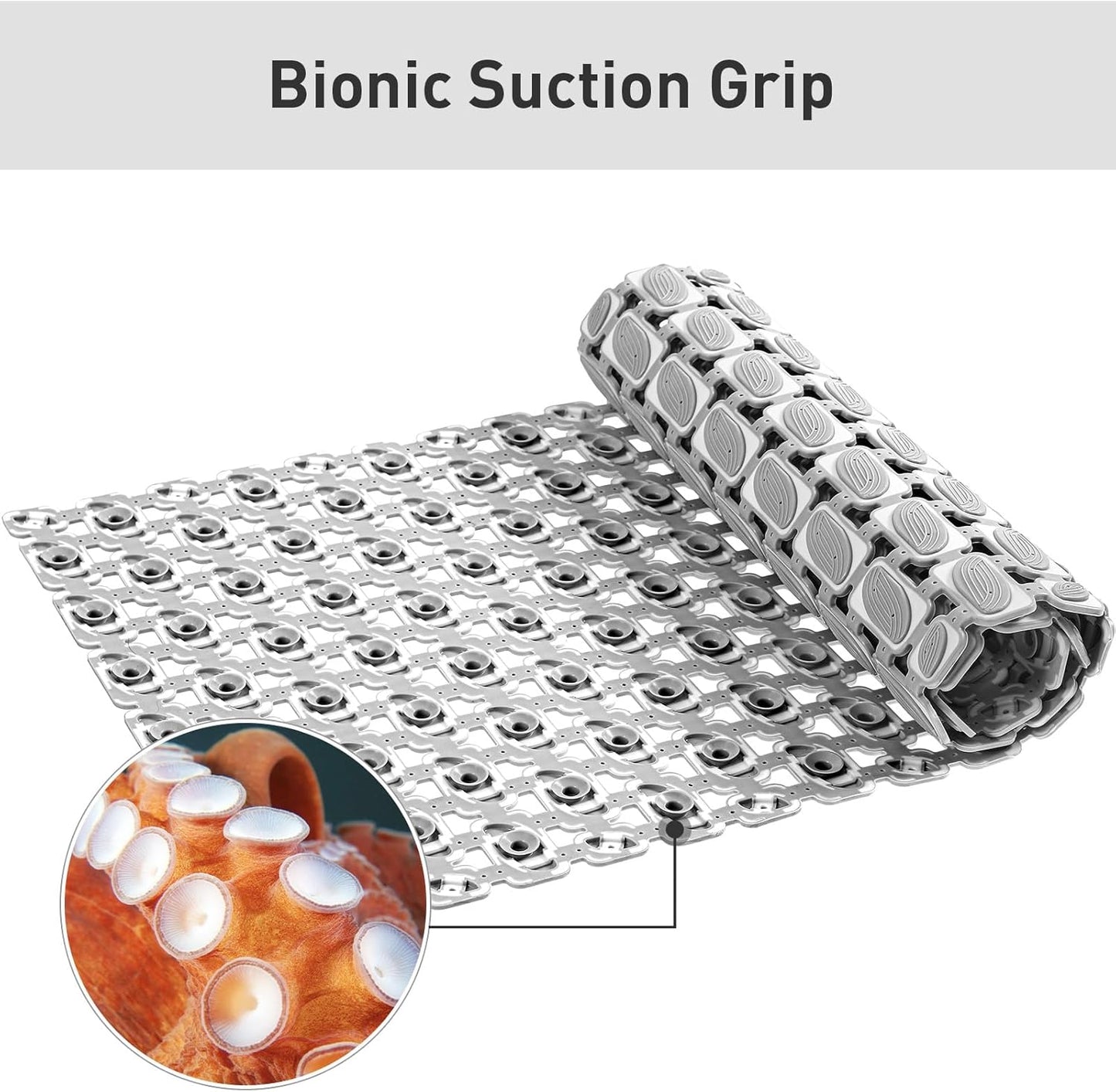 Shower Mat Non Slip Bathtub Mat - 27 x 16 Inch Eco-Friendly Soft Bath Mat for Tub Non Slip Shower Mats for Inside Shower with Suction Cups and Drain Holes, Easy to Clean Quick-Drying, Grey