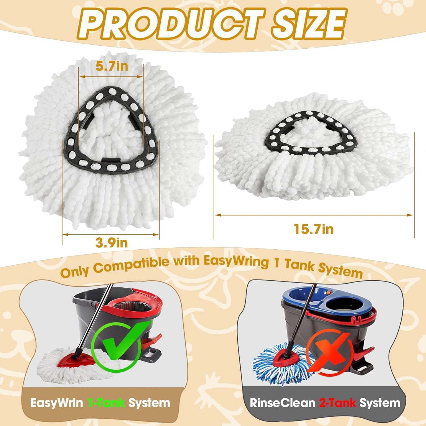 6 Pack Spin Mop Replacement Heads, Microfiber Spin Mop Refills for O Ceda EasyWrin 1-Tank System, 360° Replacement Mop Head, Machine Washable Spinning Mop Replace Head for Easy Floor Cleaning