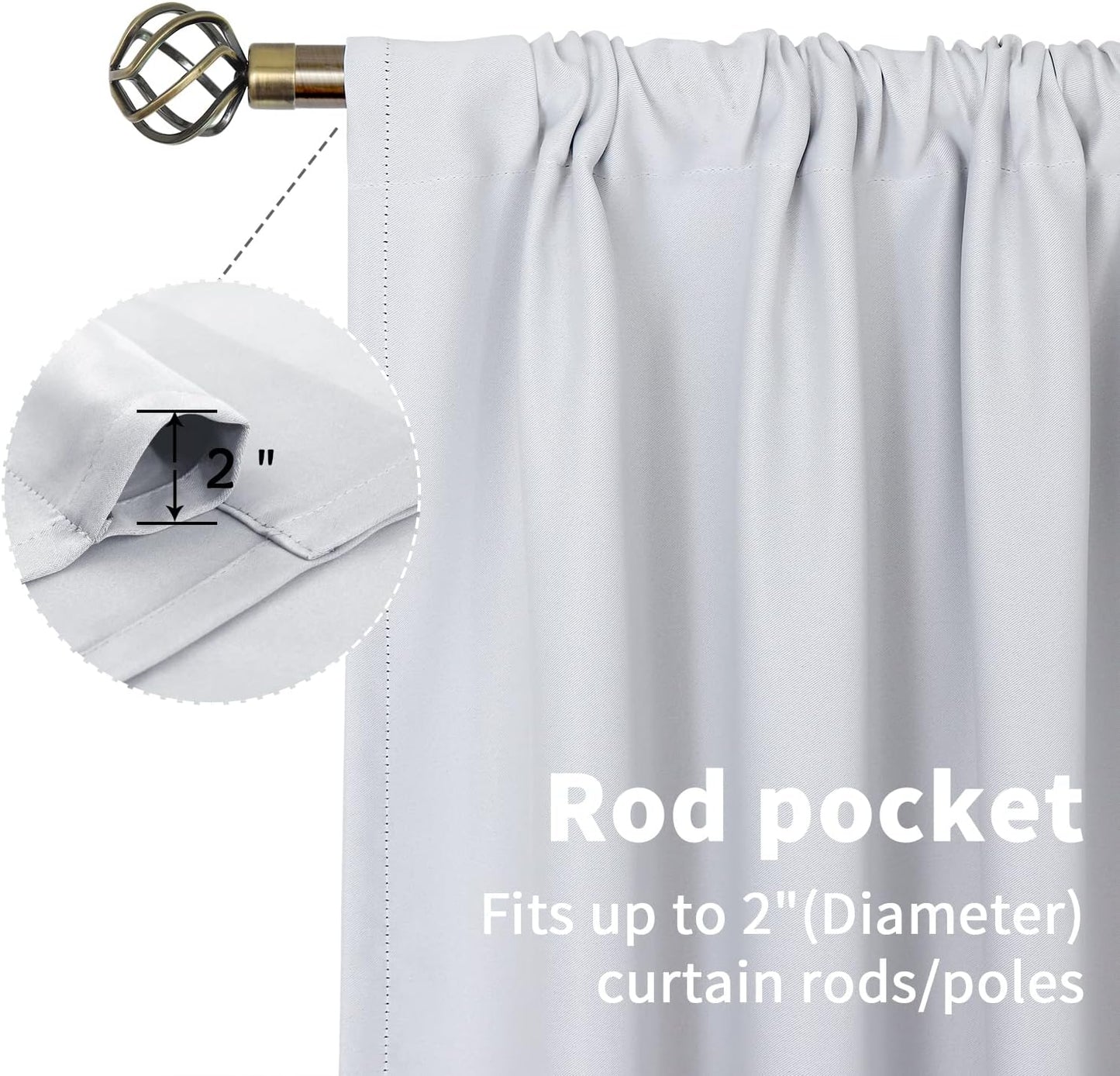 BGment Curtains 45 Inches Length - Rod Pocket Short Window Drapes for Bedroom Kitchen Cafe, Greyish White, 42 x 45 Inch, 2 Panels Set