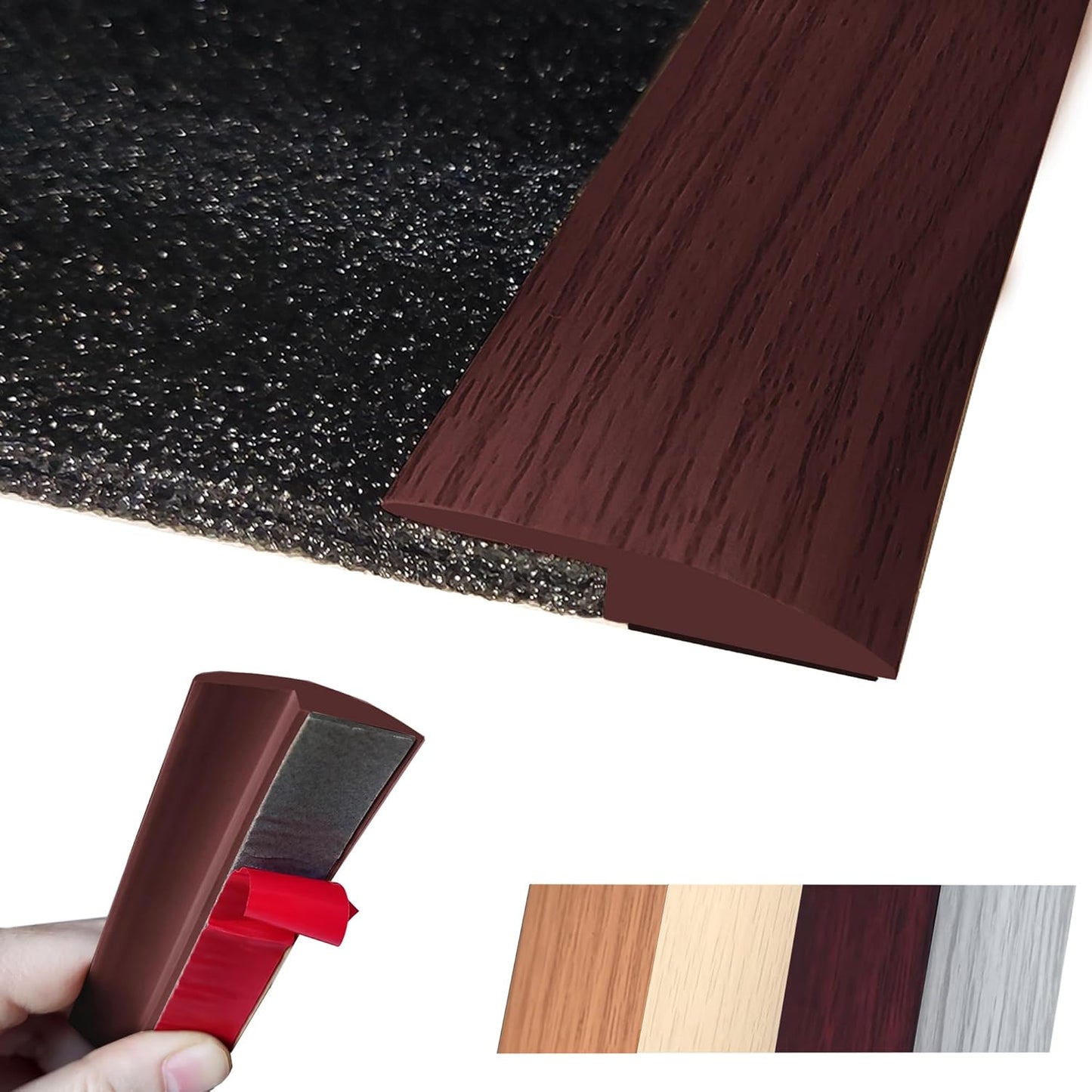 Floor Transition Strip Self Adhesive Carpet Wood Tile Vinyl Flooring Laminate Transition Cover Edge Trim Gap Doorway Threshold for Uneven Floors Heights Within 5 mm (120 inches, Red Wine)