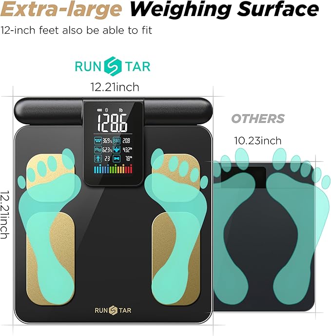 RunStar Scale for Body Weight and Fat Percentage, 8 Electrodes High Precision Digital Scale for BMI 20 Body Composition Measurement, Bathroom Smart Scales with Large Color Display FSA&HSA Eligible