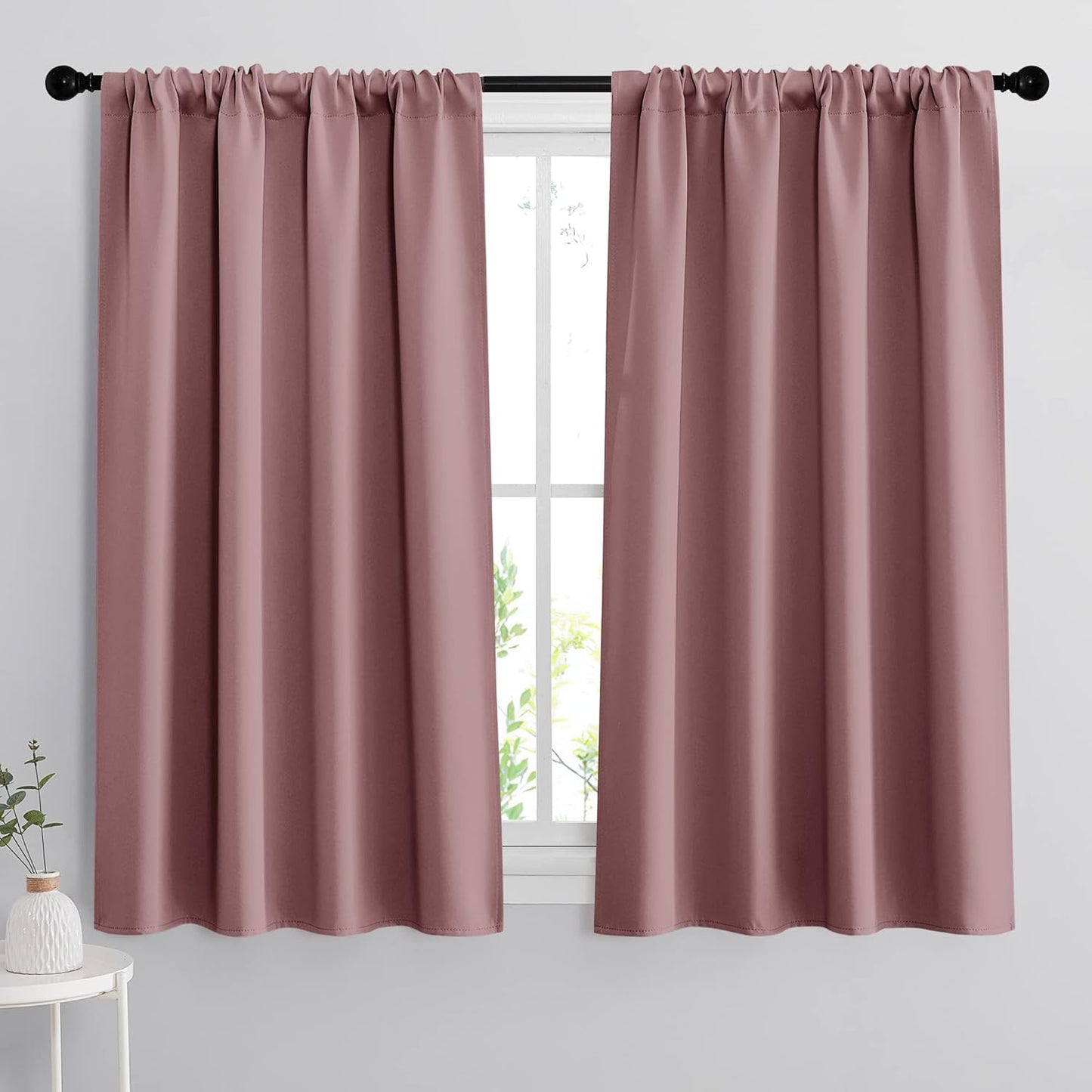 RYB HOME Bedroom Curtains Blackout - Light Block Energy Efficiency Small Window Treatment Drapes for Kitchen Dining Baby Nursery Morden Decor, W 42 x L 54 inch, Dusty Rose, 2 Panels