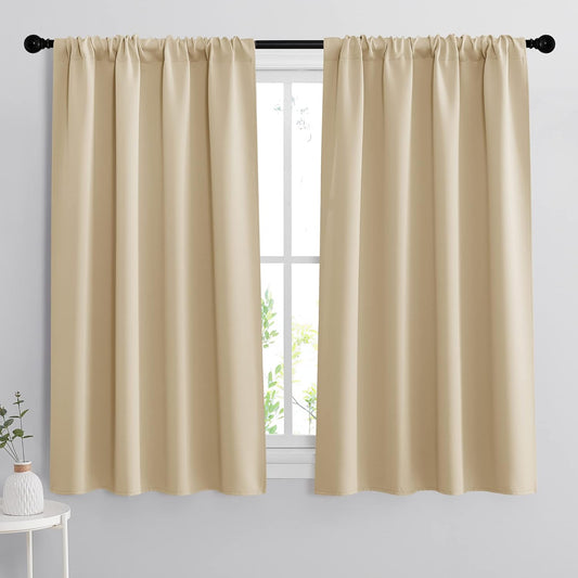 RYB HOME Blackout Curtains for Living Room - Room Darkening Curtains Polyester Thermal Insulated Drapes Privacy Protect for Bedroom Entryway, W 42 x L 45, Biscotti Beige, 2 Pcs