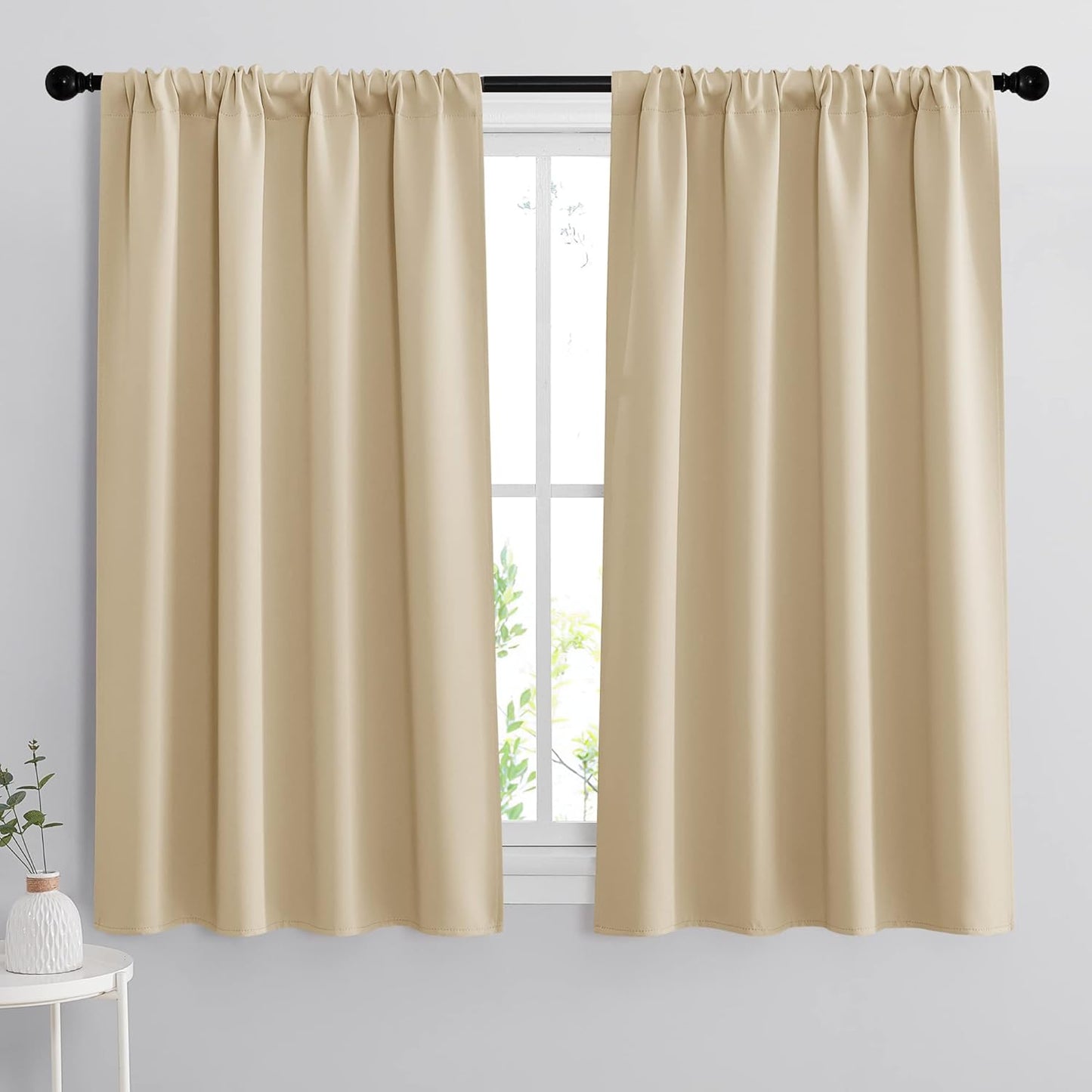 RYB HOME Curtains for Bedroom 63 inches Long, Blackout Thermal Insulating Window Treatment Drapes for Living Room Bathroom Basement Laundry Classroom, W 34 x L 63, Biscotti Beige, 2 Panels