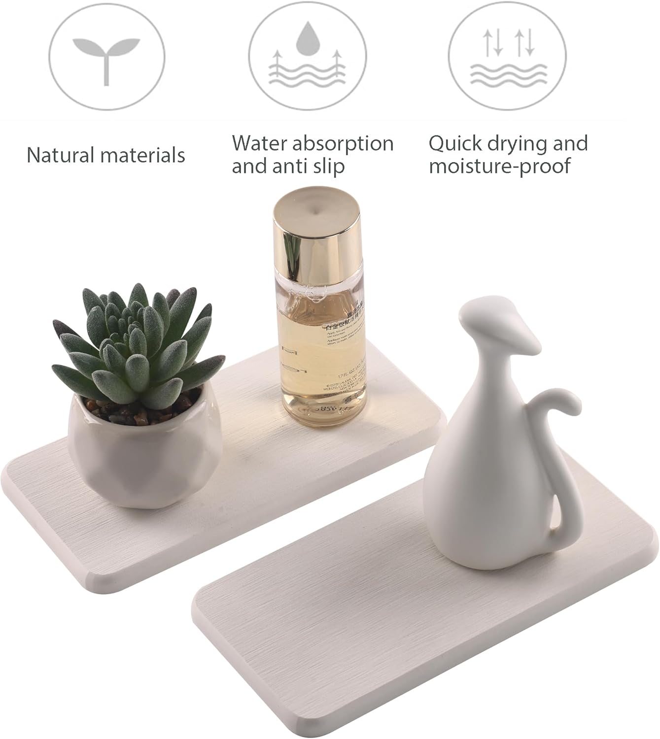 2 Pcs Water Absorbing Stone Trays, Kitchen/Bathroom Sink Soap Dish, Diatomite Tray Used for Hand Soap & Cosmetic Bottles in The Modern Home, 3.5" W x 7.1" L, White