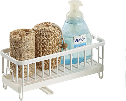 SunnyPoint Never Rust Aluminum Utensil, Sink Cleaning Tools Holder for Kitchen Sink with Drain Board; Dish Wand, Sponge, Soap Dispenser, Utensil Organizer Caddy (WHT)