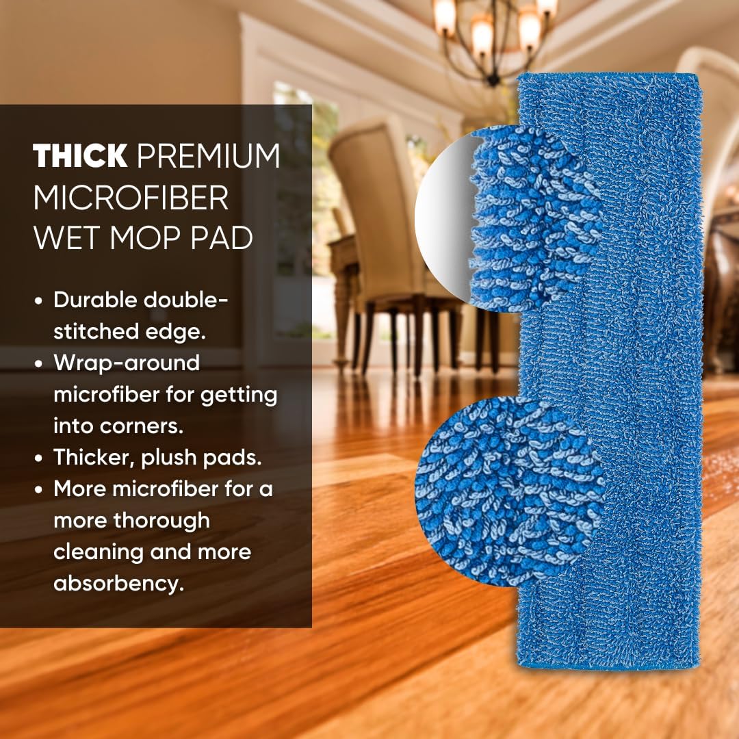 Microfiber Wholesale 18" Absorbent Microfiber Wet Mop Pad - Reusable, Machine Washable, Refills (2 Pack)