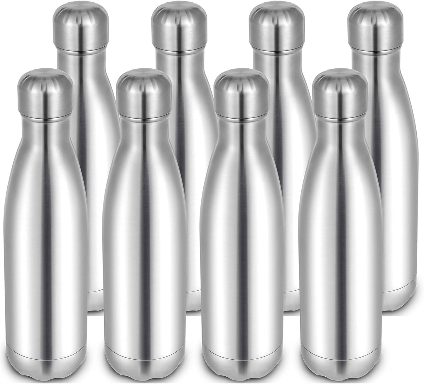 17oz Cola-Bottle Shaped Stainless Steel Leak-proof Water Bottle,Double Wall Vacuum Insulated Metal,Travel Mug For Sports Indoors & Outdoors,BPA-Free Kids Flasks,Silver(8 Pack)