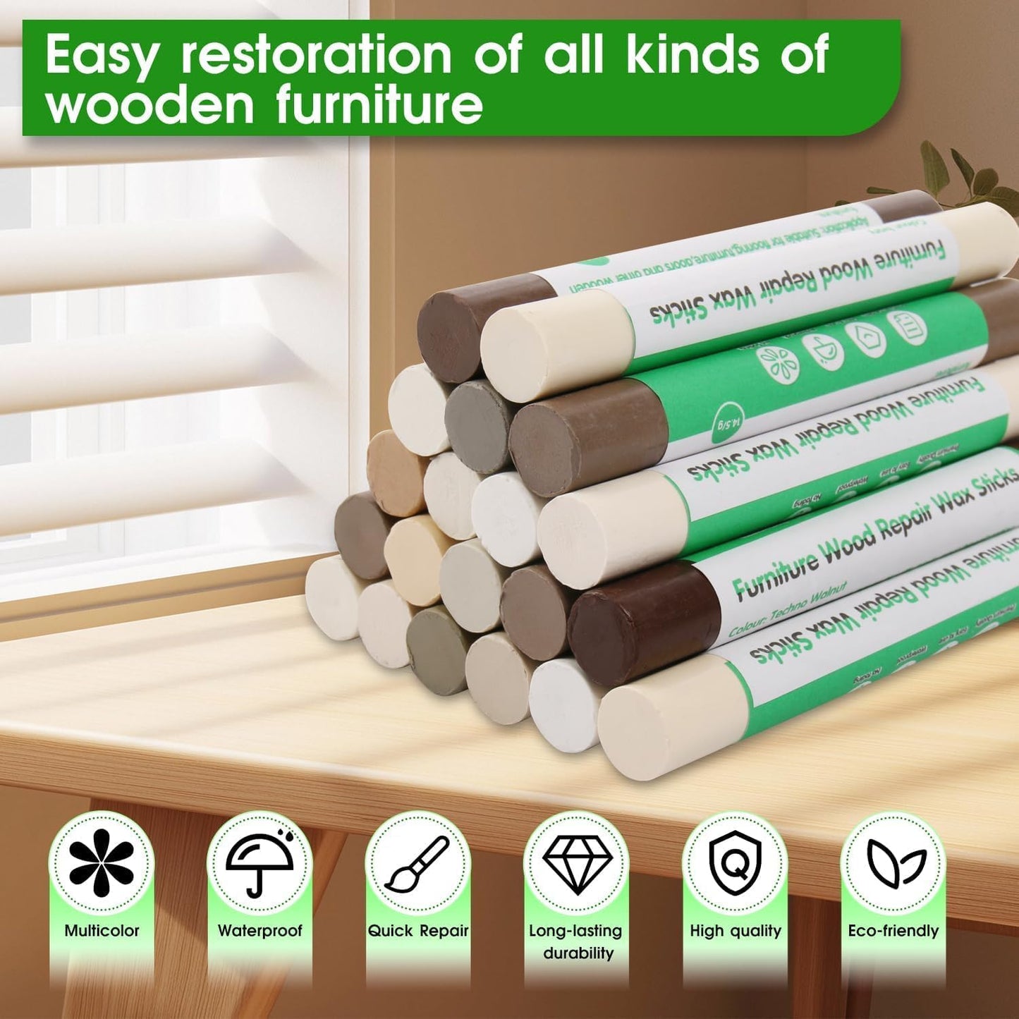 Furniture Markers Touch Up, 20 Colors Wood Filler Sticks, Wood Wax Crayons for Repairing Scratches, Scuffs, Cracks, Holes on Furniture, Floors, Cabinets, Tables, and Doors - Wood Veneer Series