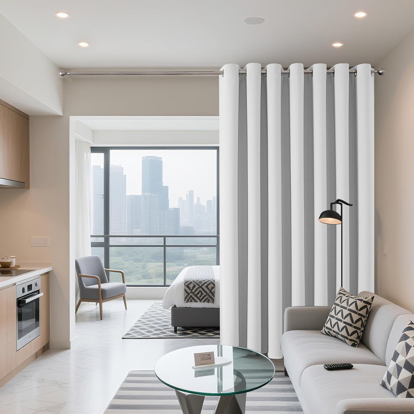 Joydeco Blackout Patio Sliding Door Curtains 84 Inches Long, Grommet Privacy Room Divider Curtains, Extra Wide Thermal Blackout Drapes for Bedroom Living Room (Greyish White 100Wx84L, 1 Panel)