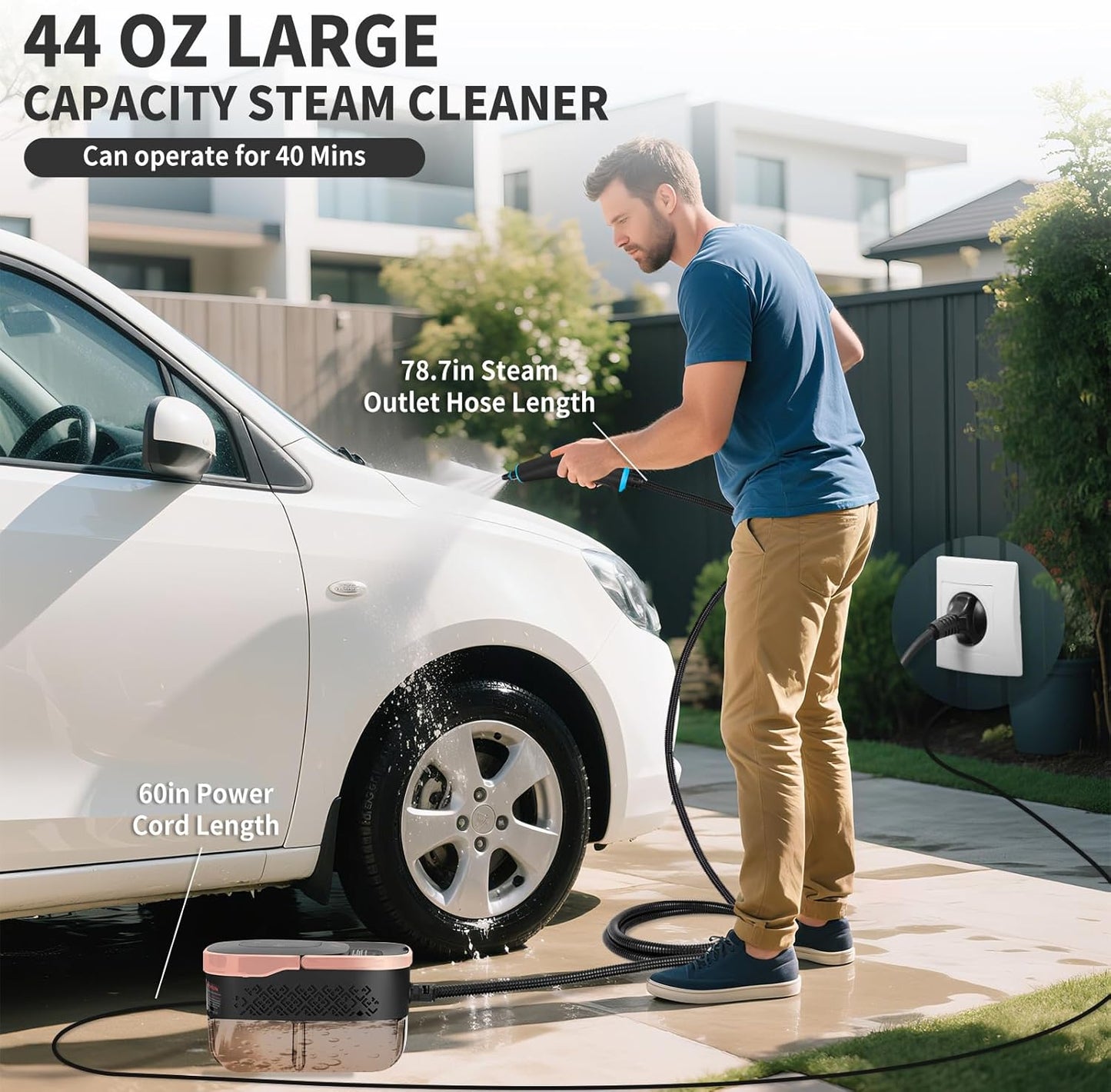 2500W Portable Handheld Steam Cleaner, High Temperature Pressurized Steam Cleaning Large Capacity 10s Fast Heating Steamer for Car Detailing, Furniture, Couch, Bed Bugs, House, Windows (BLACK)