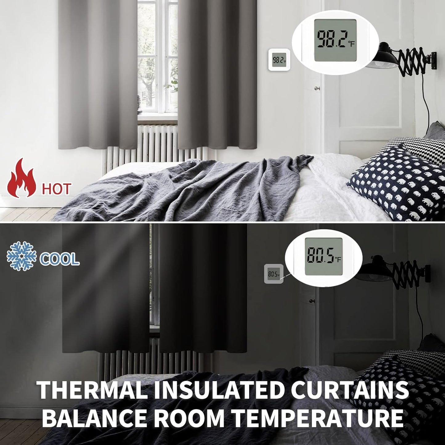 BGment Rod Pocket Blackout Curtains for Bedroom 63 Inches Length - Thermal Insulated Room Darkening Curtain for Living Room, 42 x 63 Inch, 2 Panels, Grey