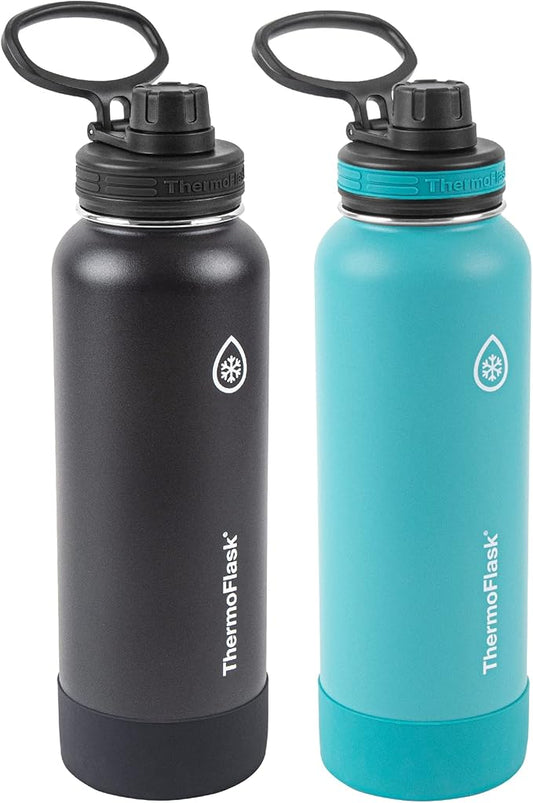 Thermoflask Double Wall Vacuum Insulated Stainless Steel Water Bottle (Onyx Black/Splash)
