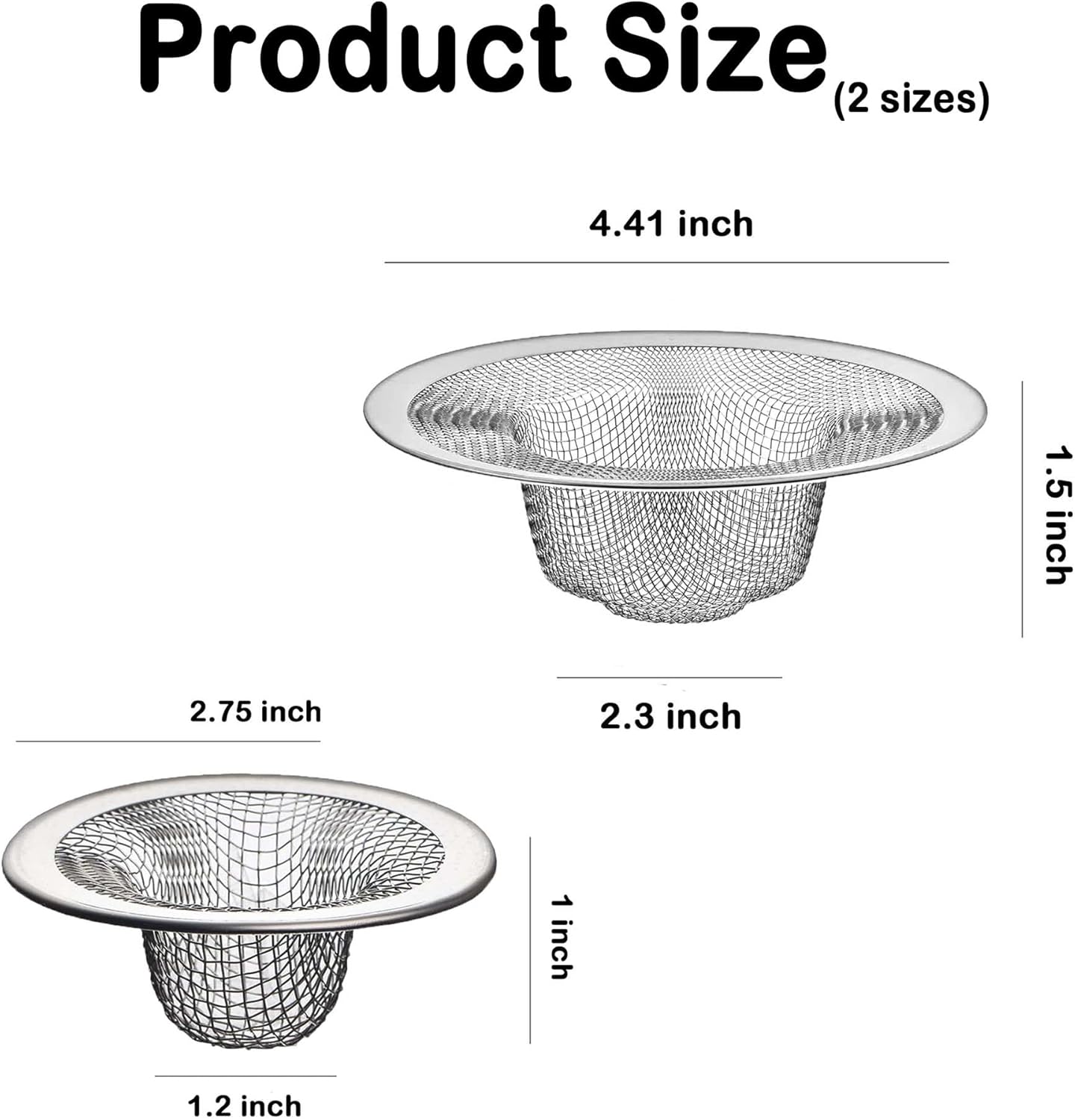 12PCS Stainless Steel Slop Basket Filter Trap, 2.75" & 4.41" Mesh Sink Drain Strainer Screen Bathroom Kitchen, Drain Mesh Basket Cover Hair Catcher for Lavatory RV Shower Floor Utility Drain